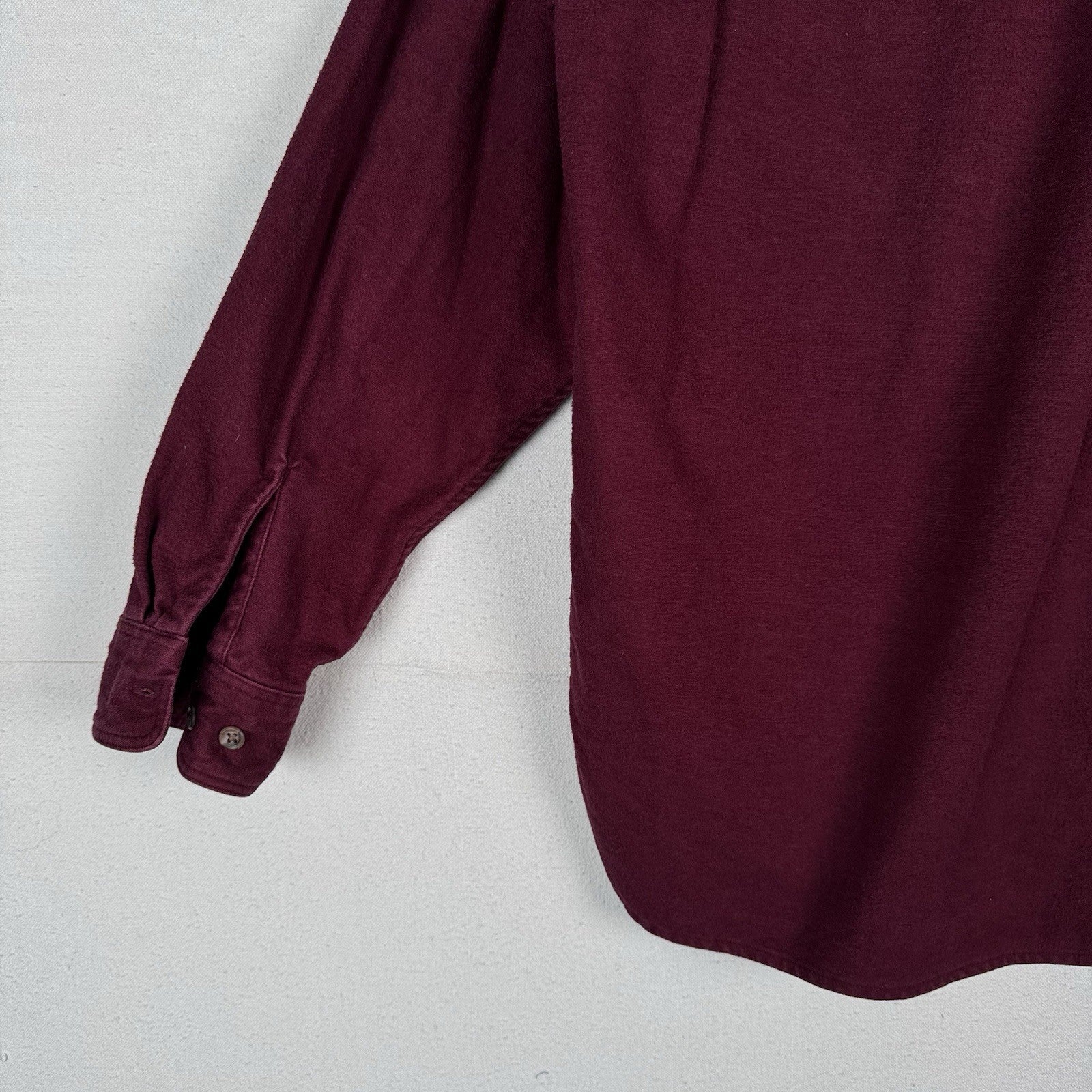 Vintage Eddie Bauer Men’s Large Burgundy Red Heavy Flannel Chamois Made USA