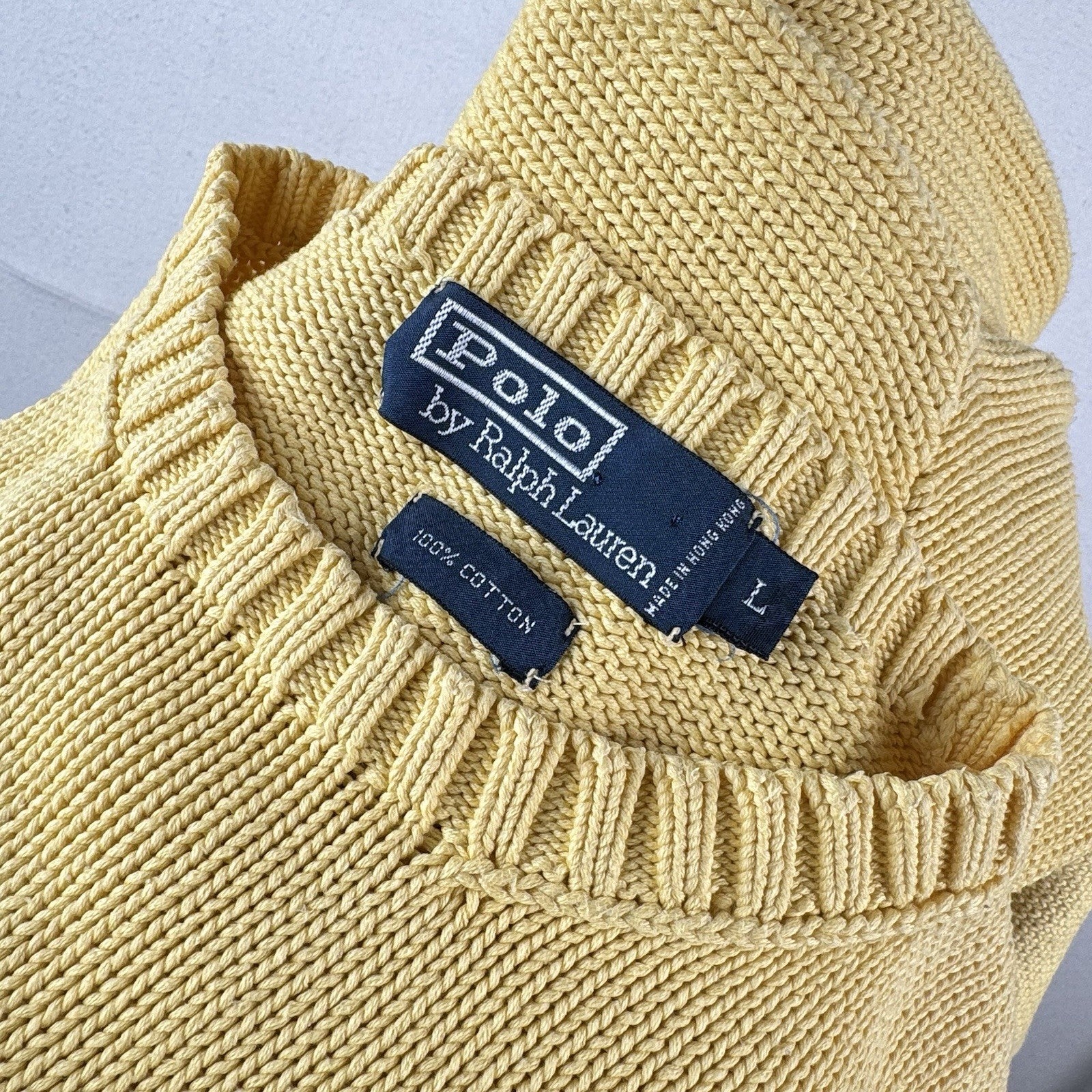 90’s Vtg Polo Ralph Lauren Sweater Men’s Large Pale Yellow Knit Cotton *Read