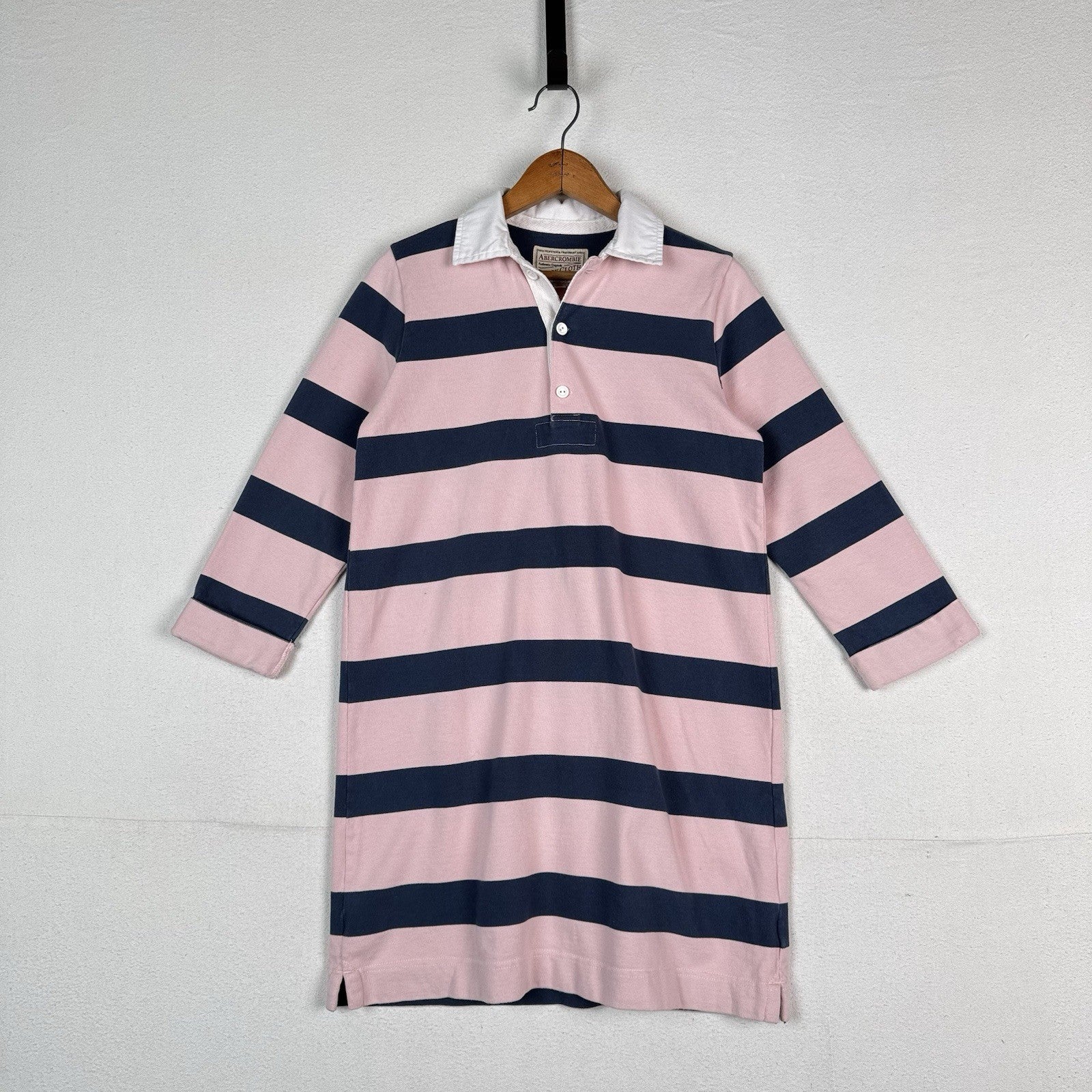 Abercrombie & Fitch Rugby Dress Woman’s Medium Blue Pink Stripe 3/4 Sleeve