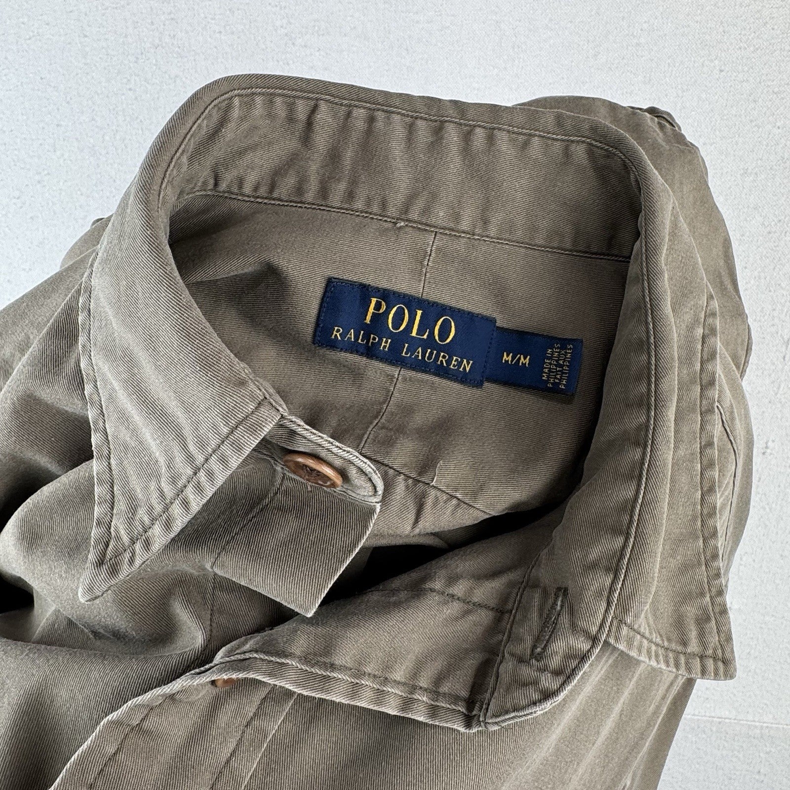 Polo Ralph Lauren Mens Medium Khaki Type 1 Military Safari Button Up Shirt