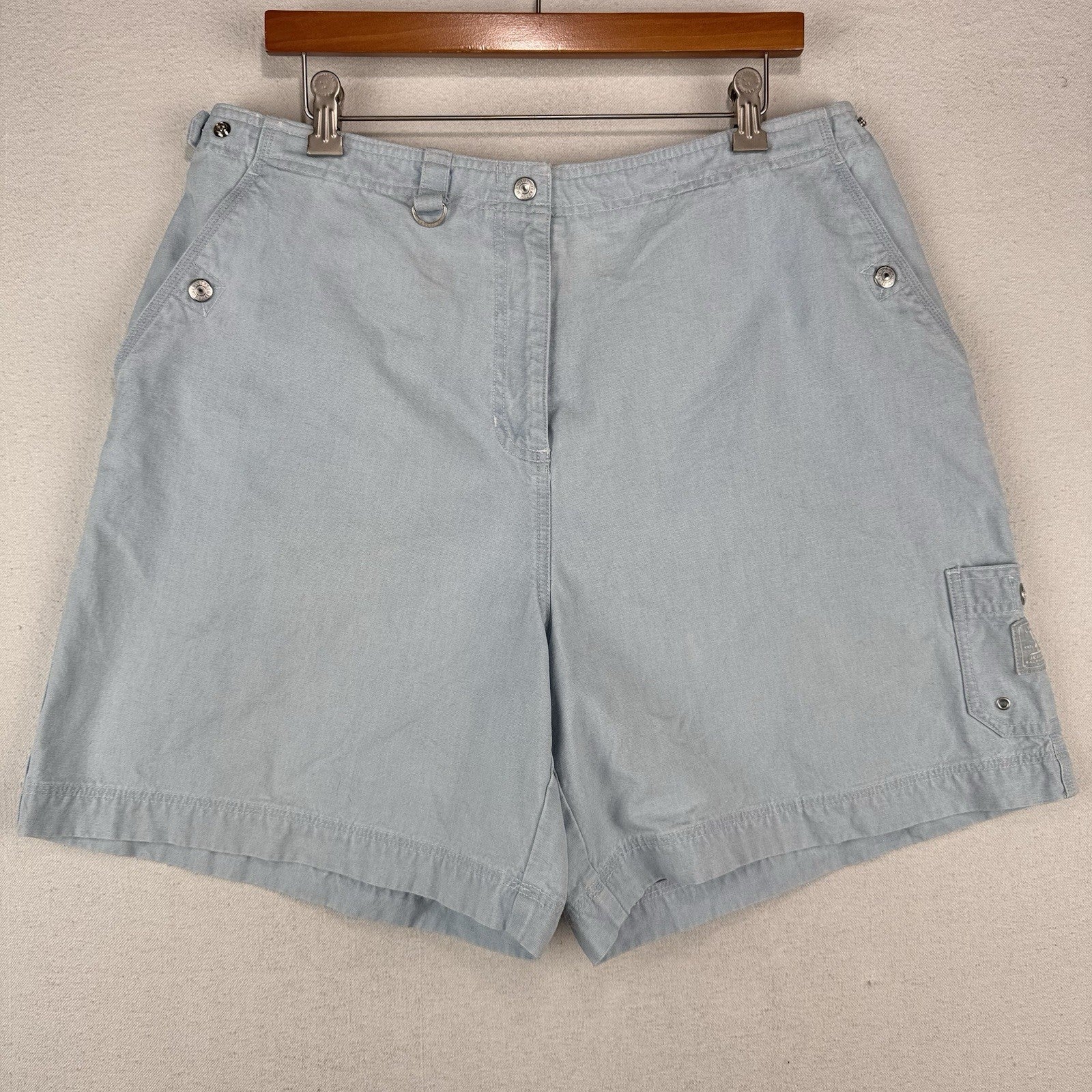 Vtg Lauren Ralph Lauren Chambray Blue Utility Cargo Shorts Womens 14 Cotton 6.5”