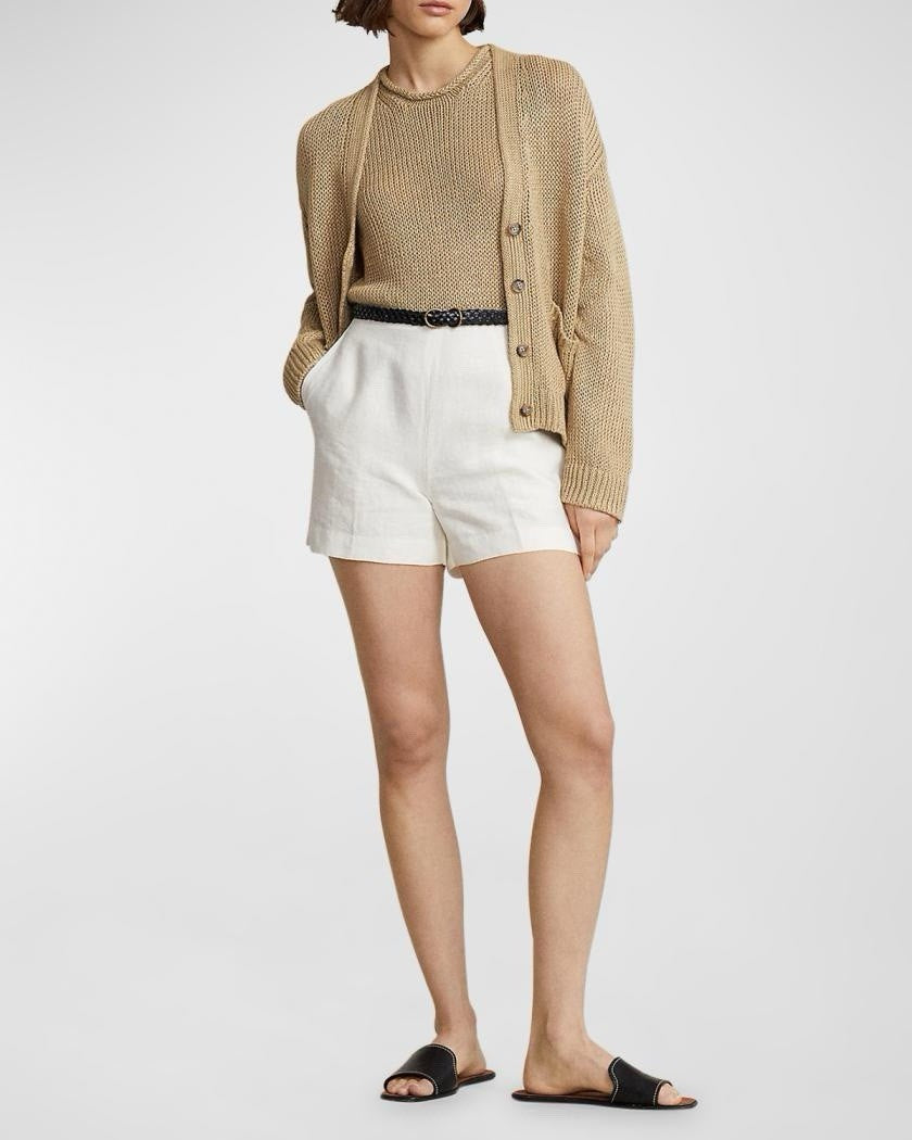 Polo Ralph Lauren Women’s S Tan Beige Linen Knit Button Front Cardigan Sweater