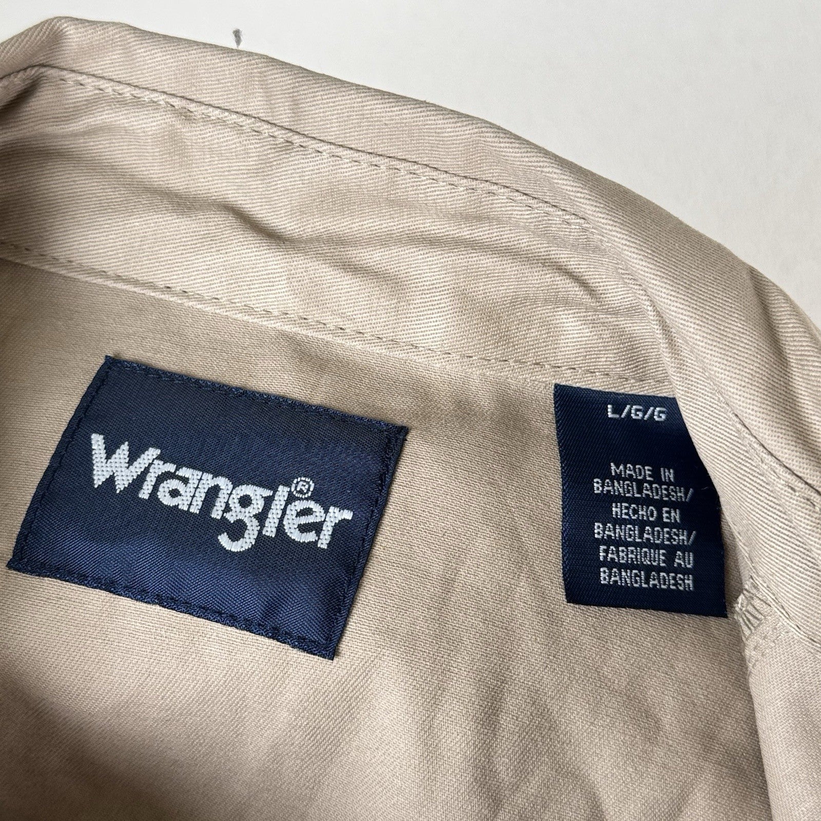 NWT Wrangler Mens Large Western Shirt Beige L/S Pearlsnap Cowboy Work Wear Shirt