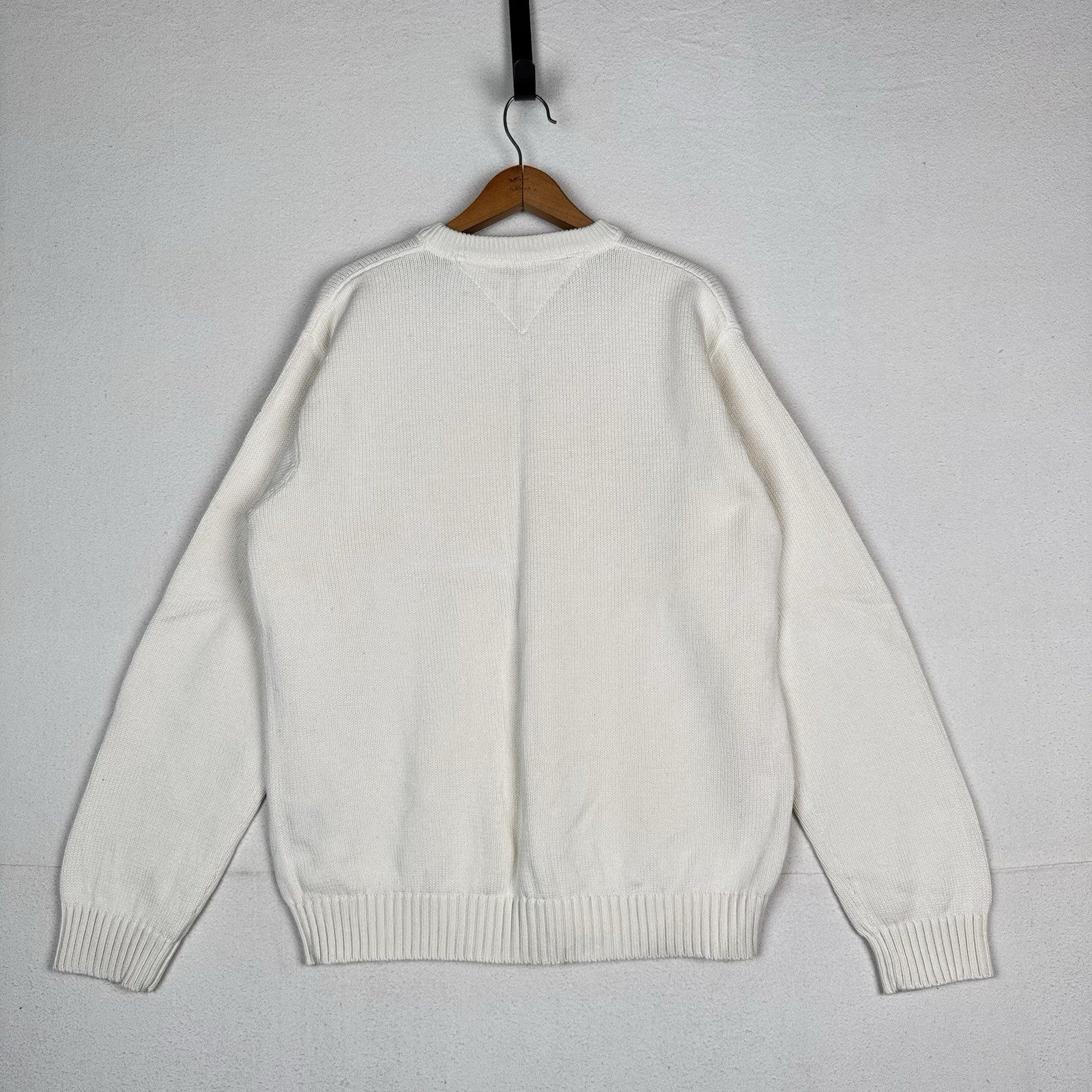 Vintage Tommy Hilfiger Men's Knit Cotton Crewneck Sweater Large White