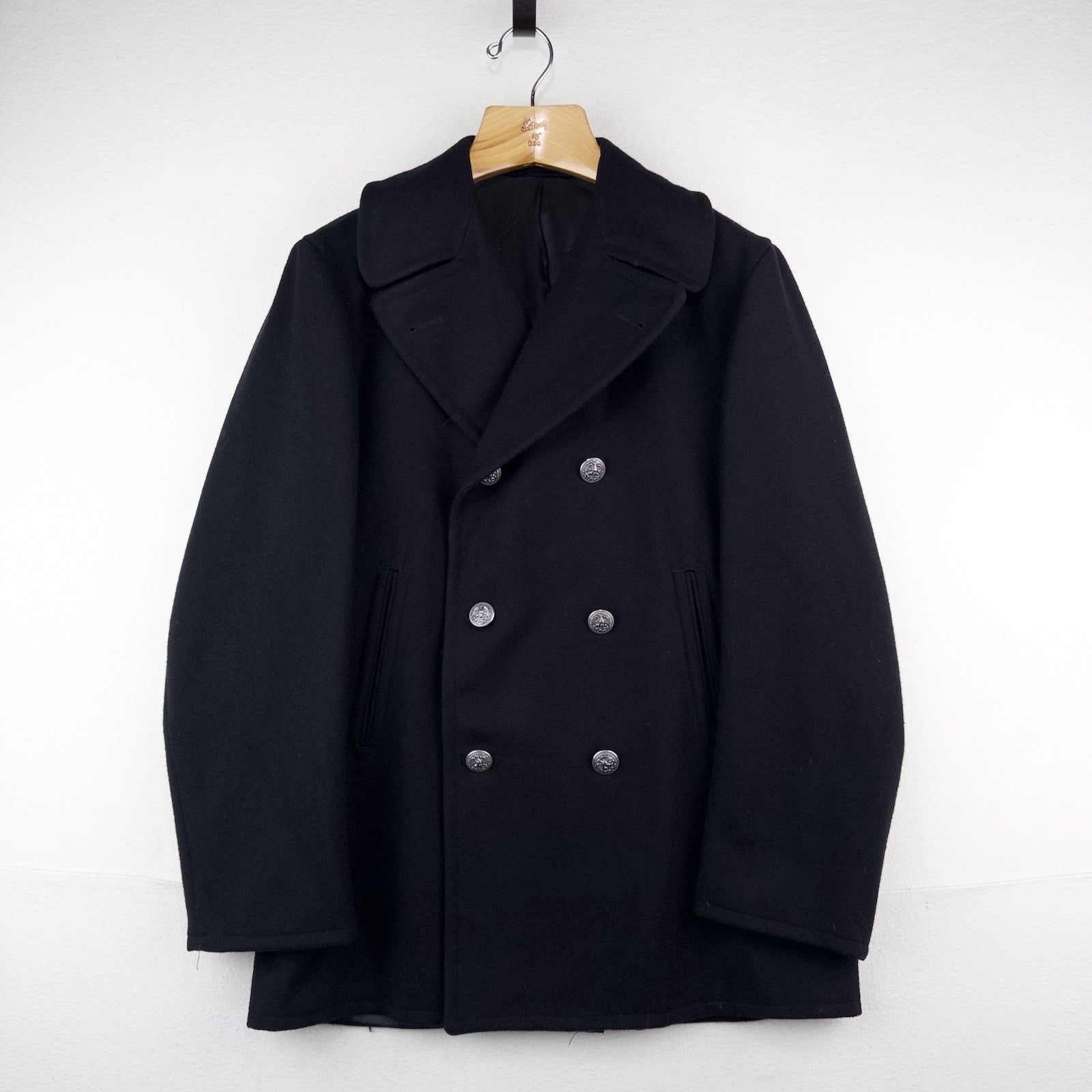 70's Vtg Navy Enlisted Military Peacoat Coat Men’s 40R Blue Wool Metal Buttons