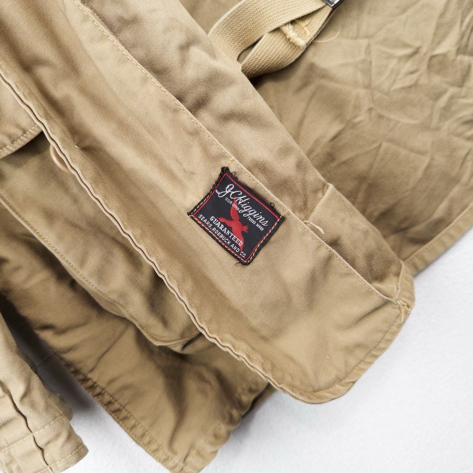 50’s Vtg JC Higgins Men’s L Canvas Hunting Jacket Tan Corduroy Shooting Coat USA