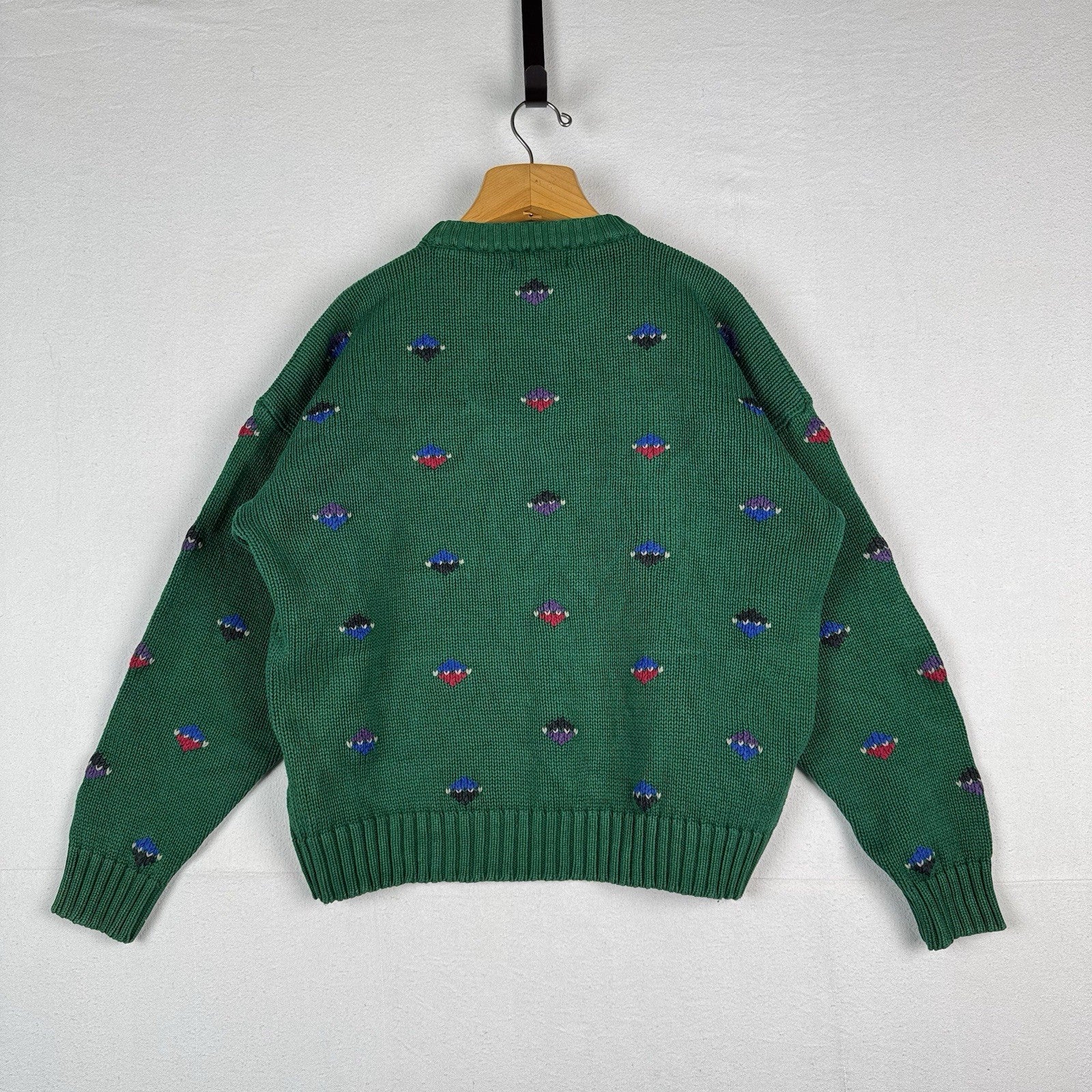 80’s 90’s Vintage Eddie Bauer Men’s L  Knit Sweater Green  Made In England