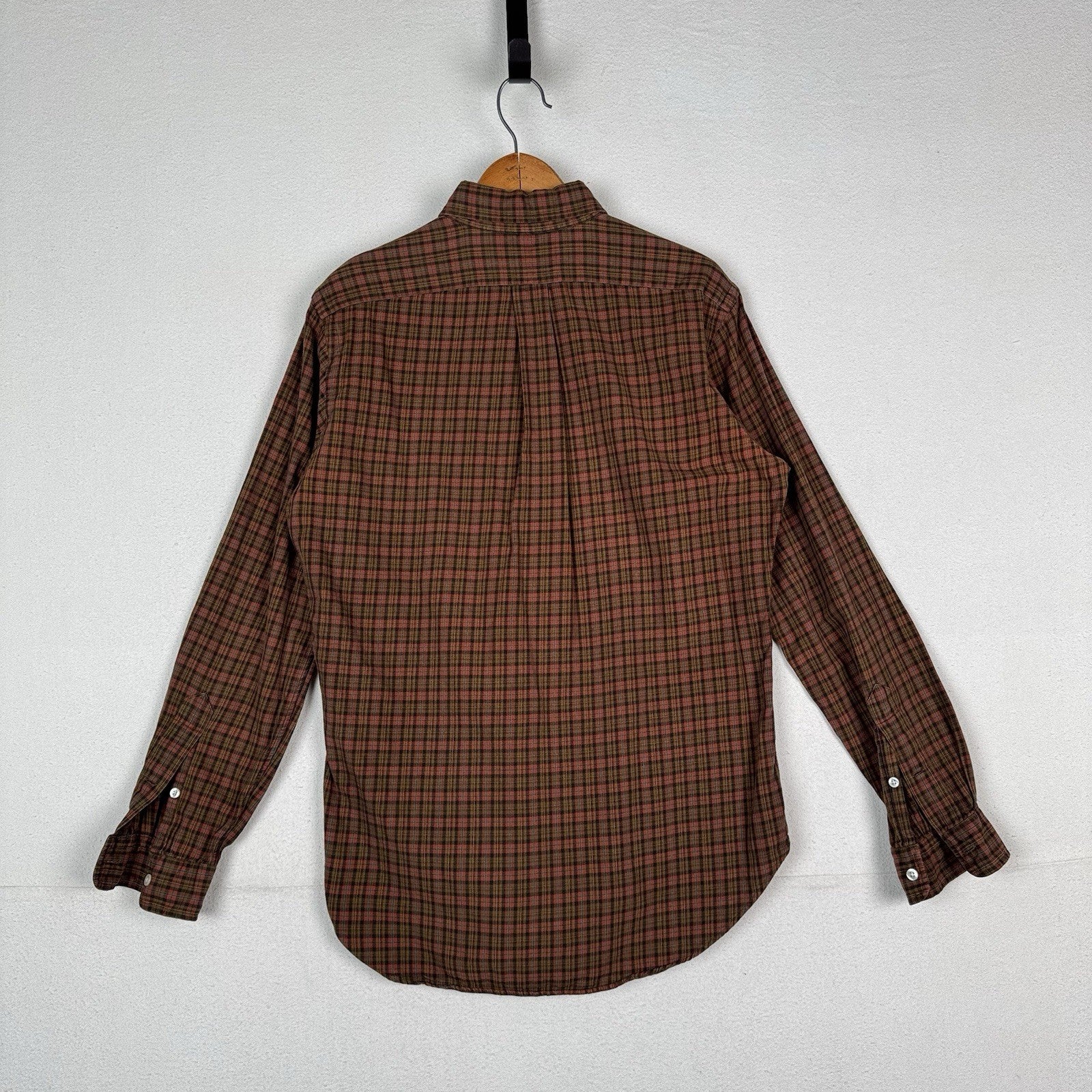 Vintage Ralph Lauren Classic Fit Mens S Plaid Check Cotton L/S Shirt Red Yellow