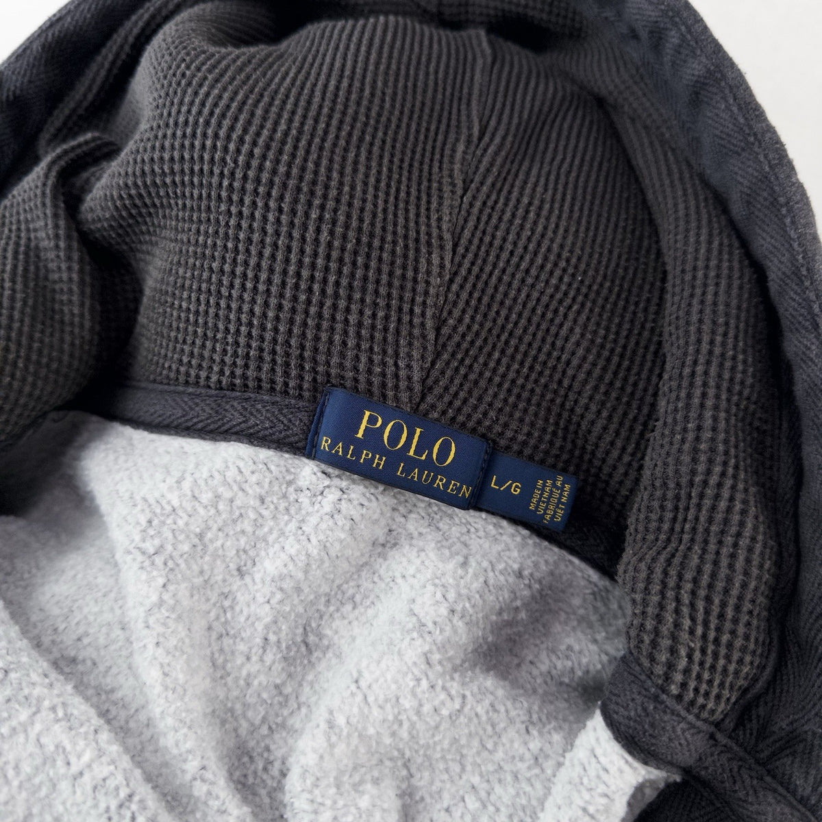 Polo Ralph Lauren Heavyweight Zip Up Gray Hoodie Waffle Knit Hood Men’s L *Read