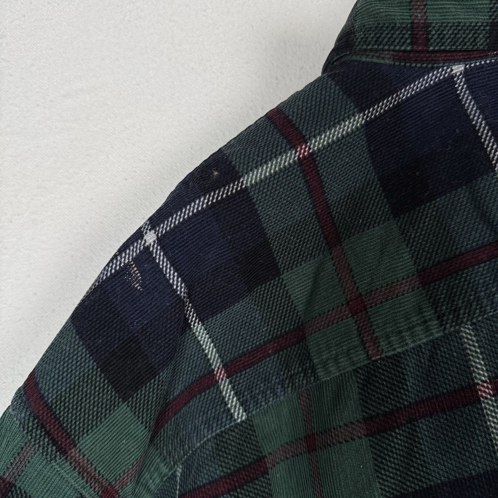 LL Bean Corduroy Blue Green Plaid Men’s 2XL Work Chore Shirt *Lightly Distressed