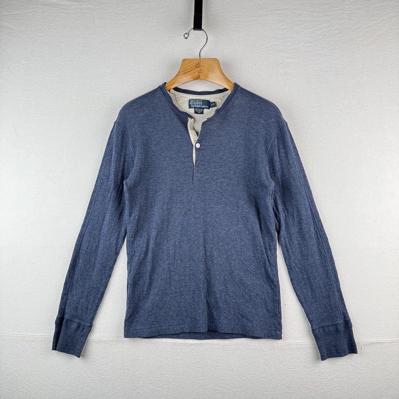 Vintage Polo Ralph Lauren Shirt Mens Large Blue Long Sleeve Henley 100% Cotton