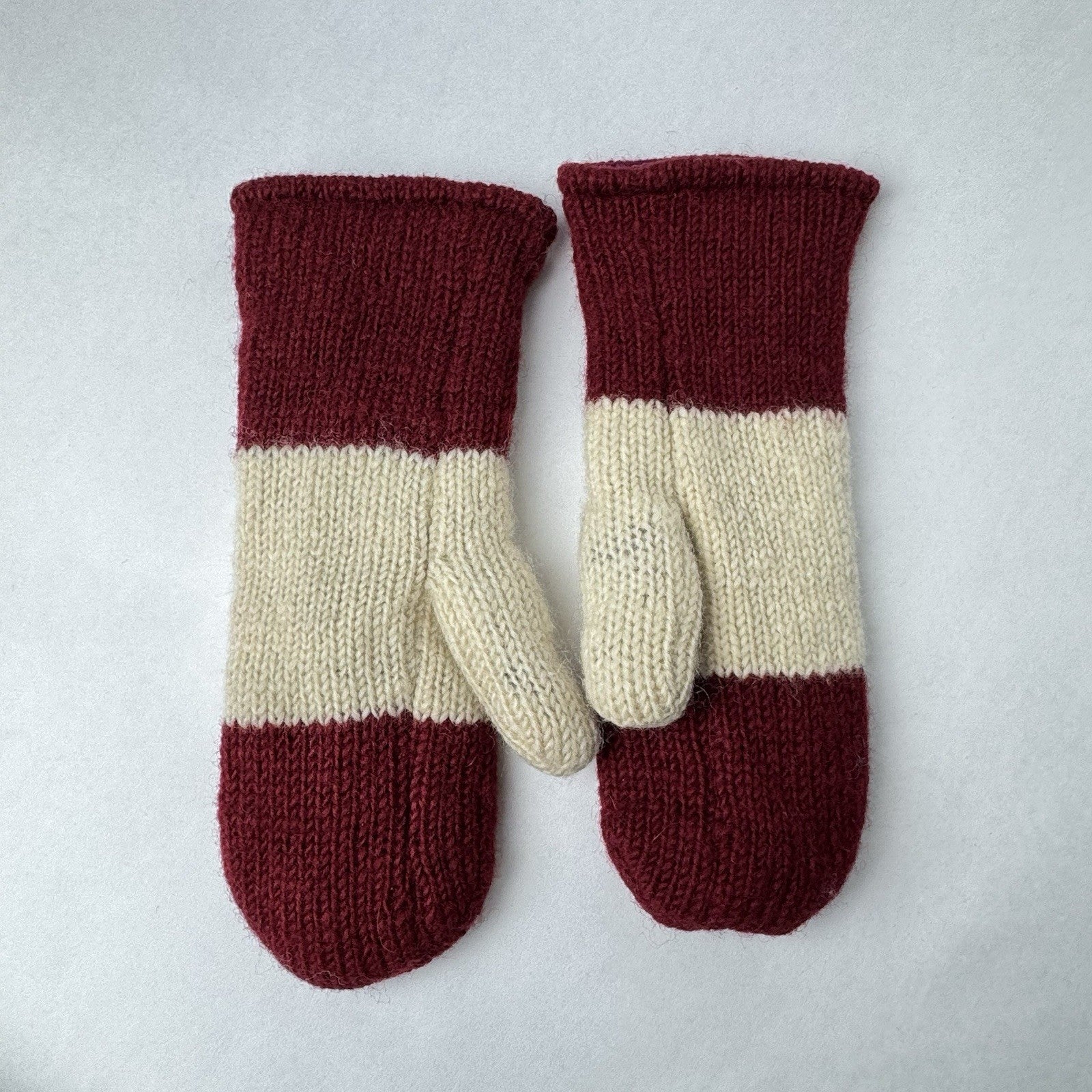 Wool Canadian Mittens Fleece Lined Red Cream Women’s 10”x4”