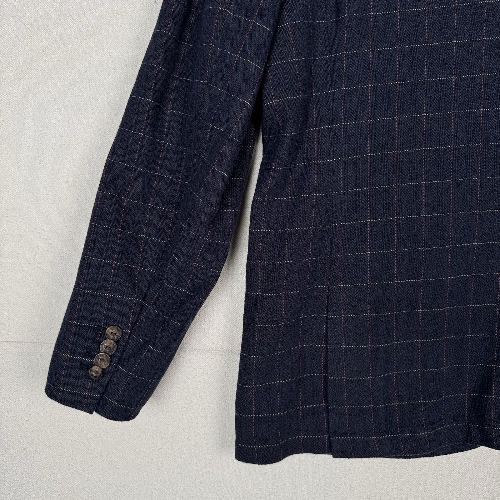 Jachs New York Blazer Mens Large Navy Windowpane Stretch Sport Coat 2-Button