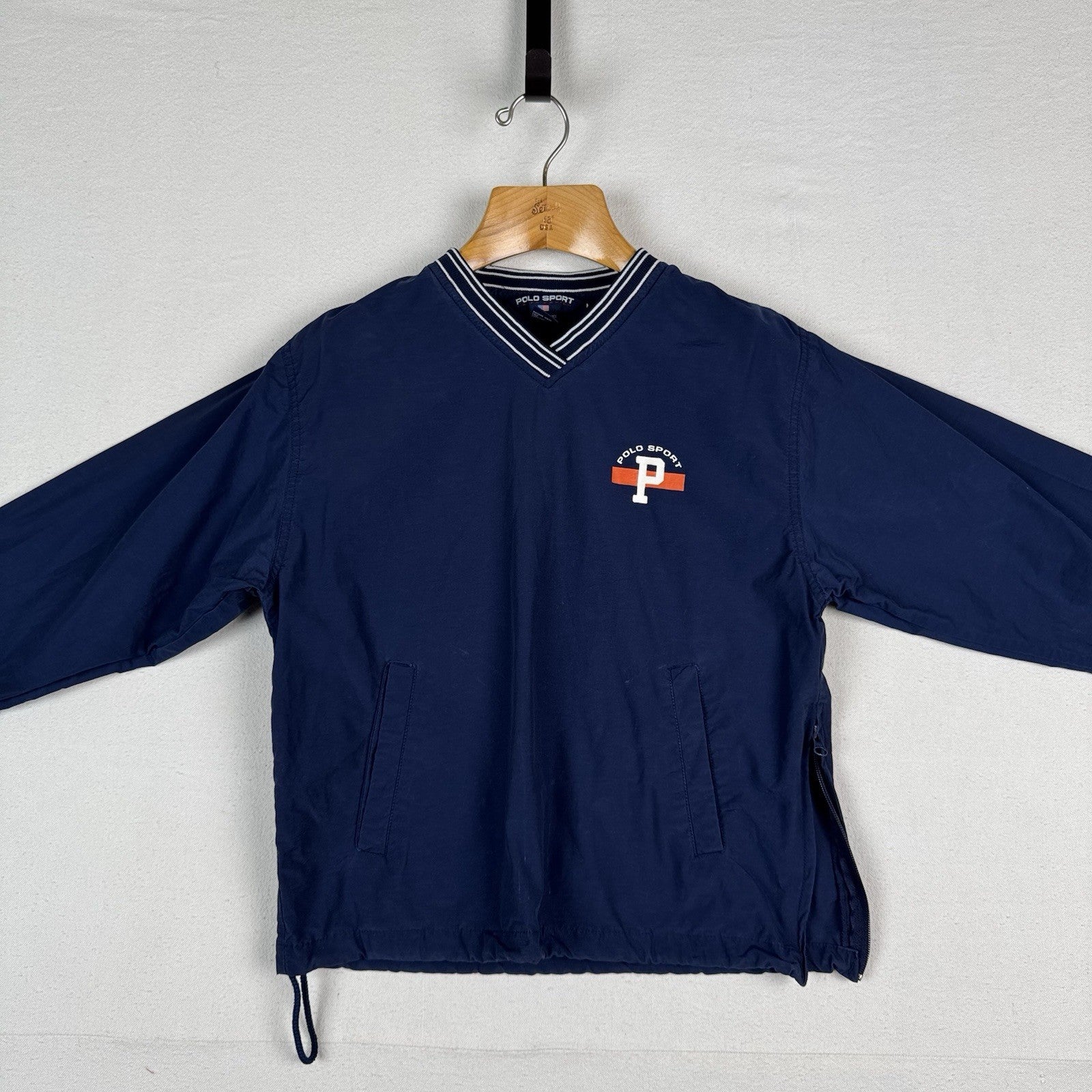 Vtg 90’s Polo Sport Ralph Lauren Blue Flag Spellout Windbreaker Pullover Large