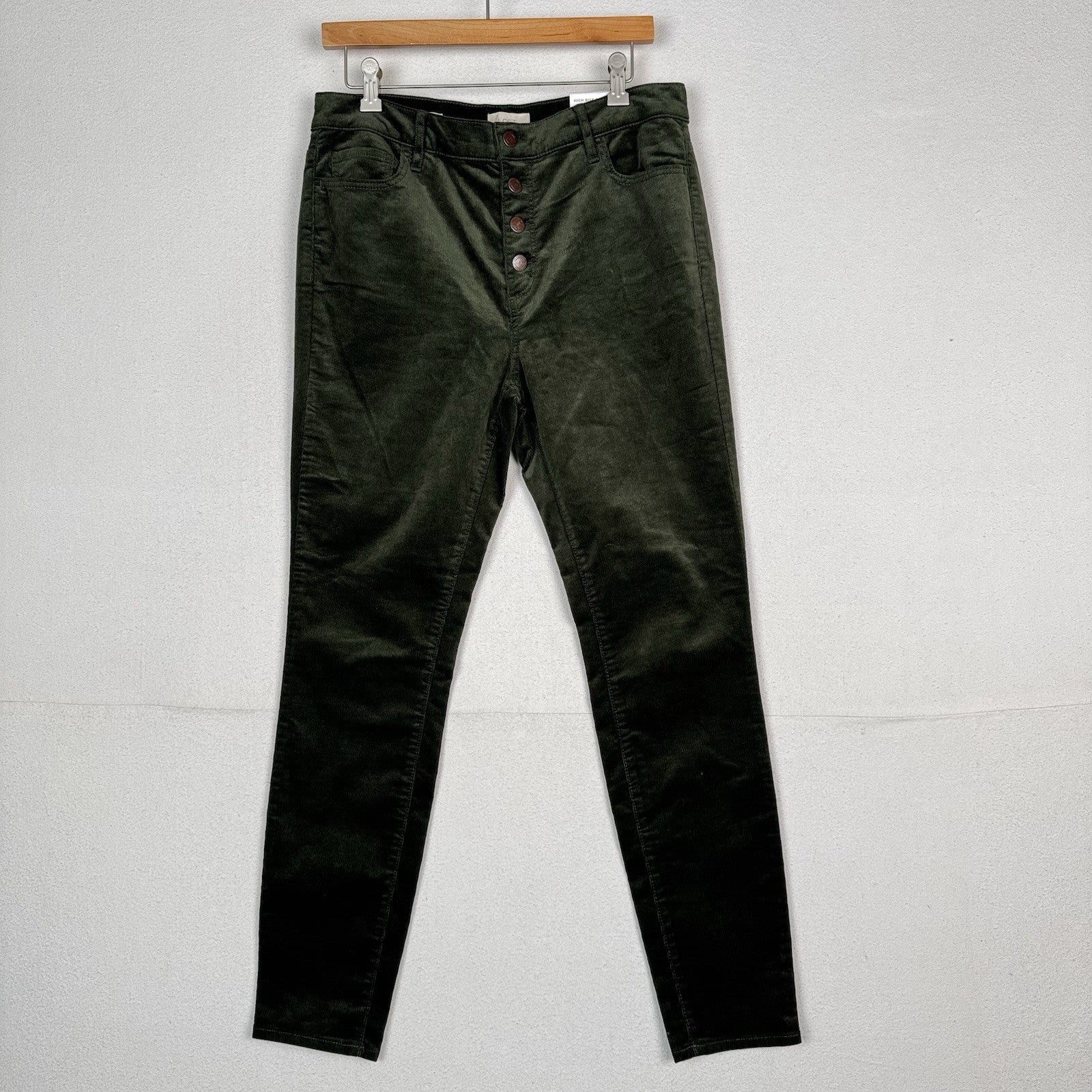 NWT Loft Jeans Women’s 10 Corduroy High Rise Skinny Green Button Fly Stretch