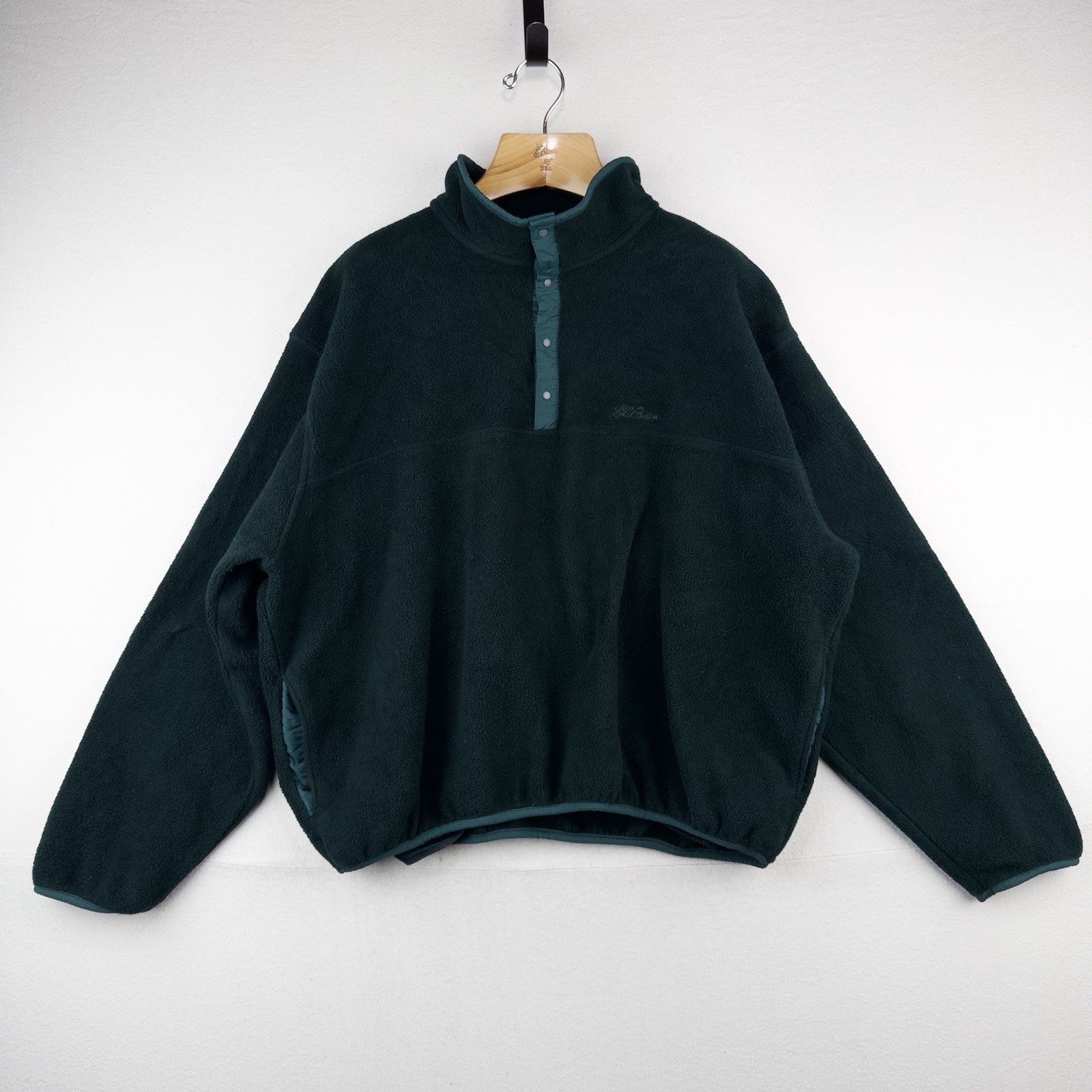 80’s Vtg LL Bean Snap Green Fleece Cursive Logo Pullover Men’s 2XL (54) USA