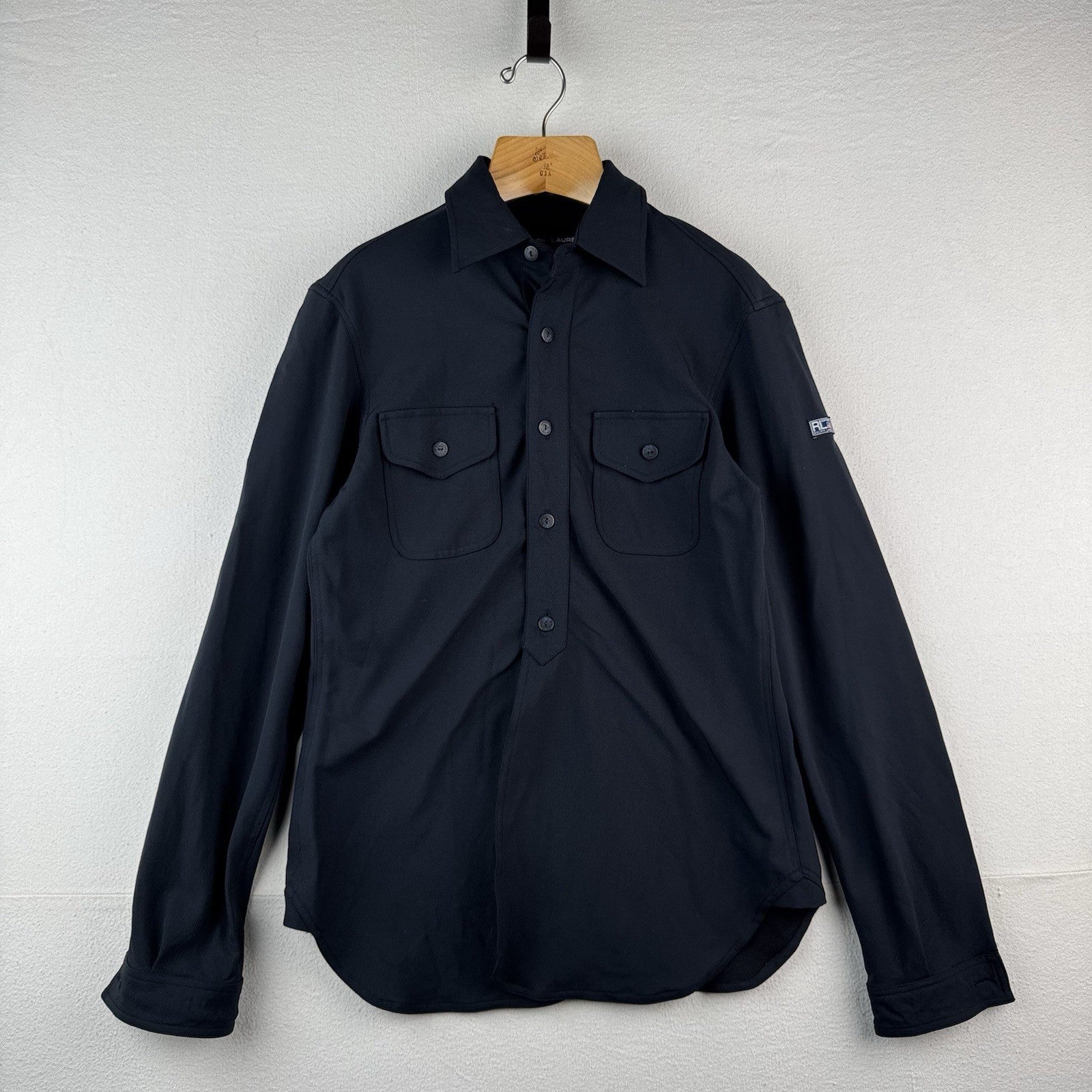 Vintage Ralph Lauren Polo Sport Women’s 12 Navy Blue Military Shirt Stretch