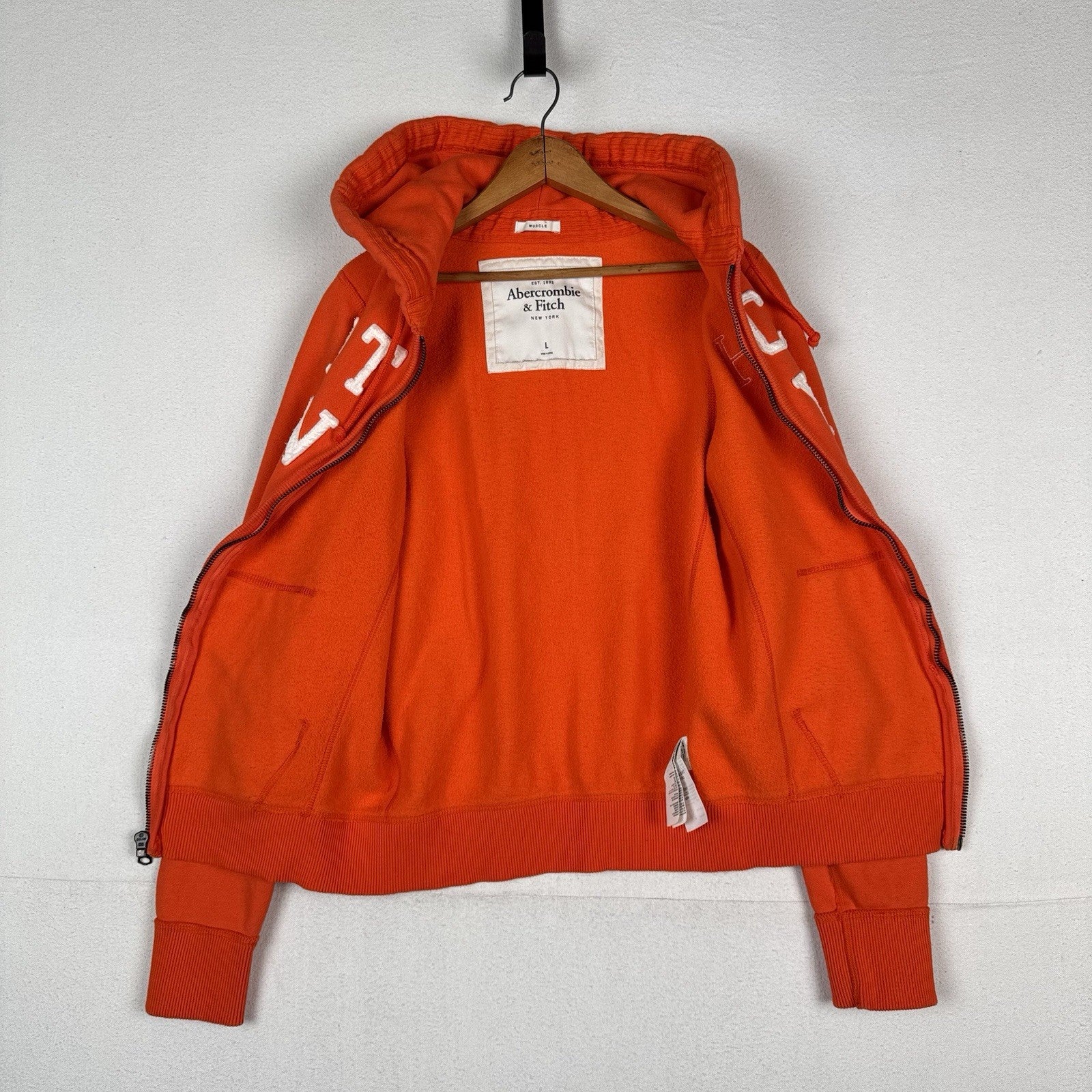 Vintage Abercrombie & Fitch NY Muscle High Cotton Zip Hoodie Orange Large