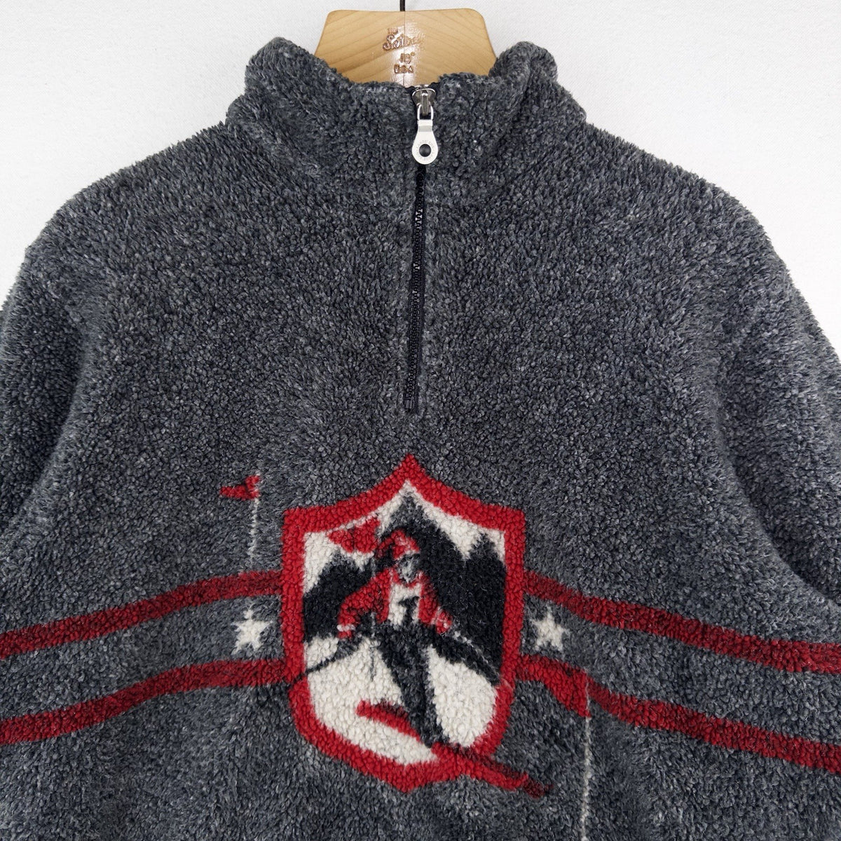 90’s Vtg Lands End Skier Graphic Pullover Fleece Jacket Made USA Women's L 14-16