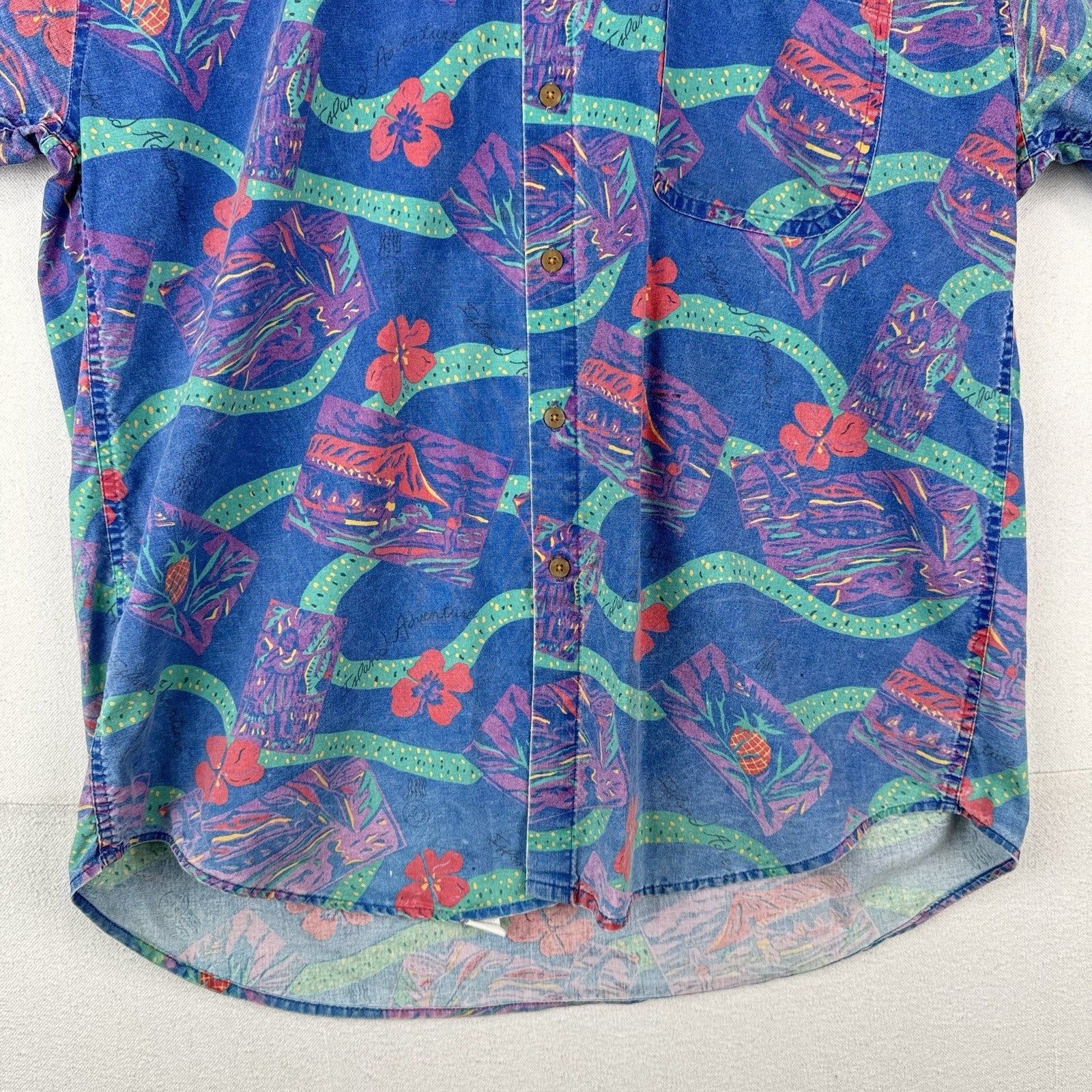 90's Vtg American Eagle Hawaiian Shirt Men's L Oversized Floral Made In USA Rare