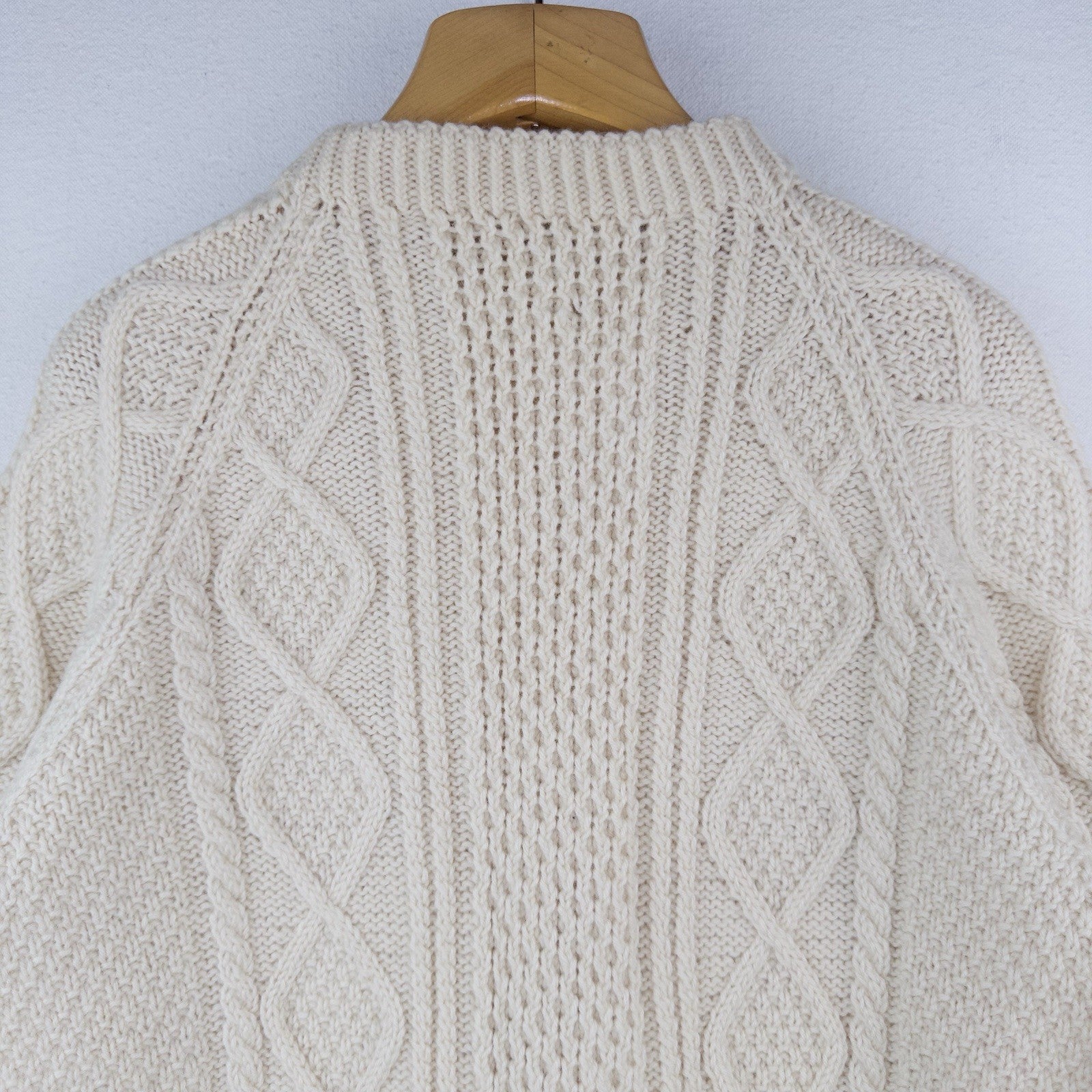 Vintage Handmade Aran Fisherman Cable Knit Wool Sweater Men’s Large (42) Cream