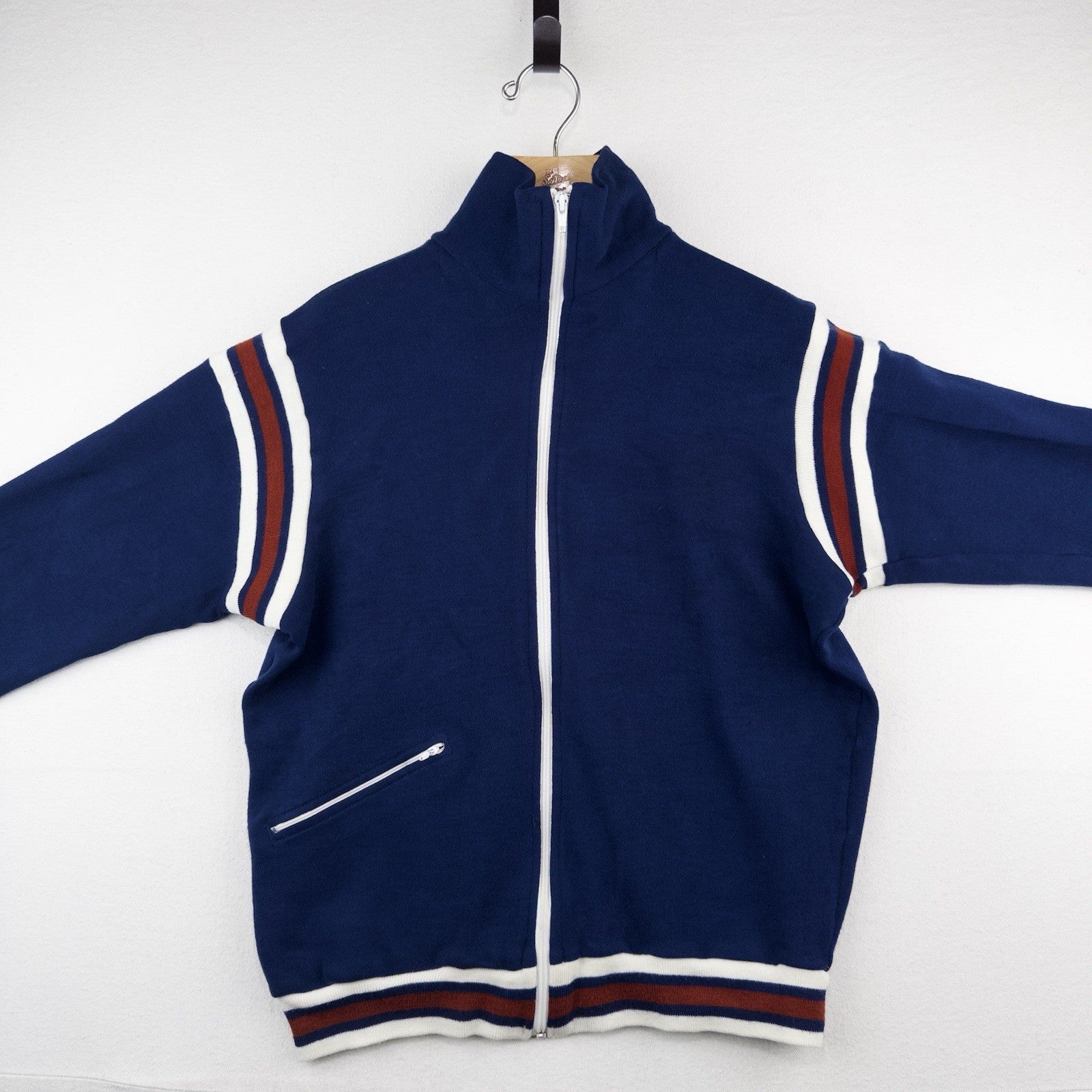70’s Vtg Winning Ways Zip Up Track Jacket Blue Red Acrylic Men’s L
