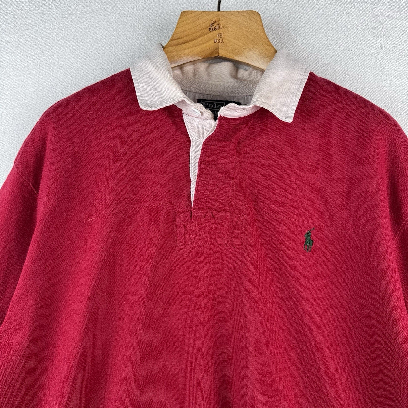 90’s Vintage Polo Ralph Lauren Rugby Men’s 2XL Red Green Pony Quilted Shoulders
