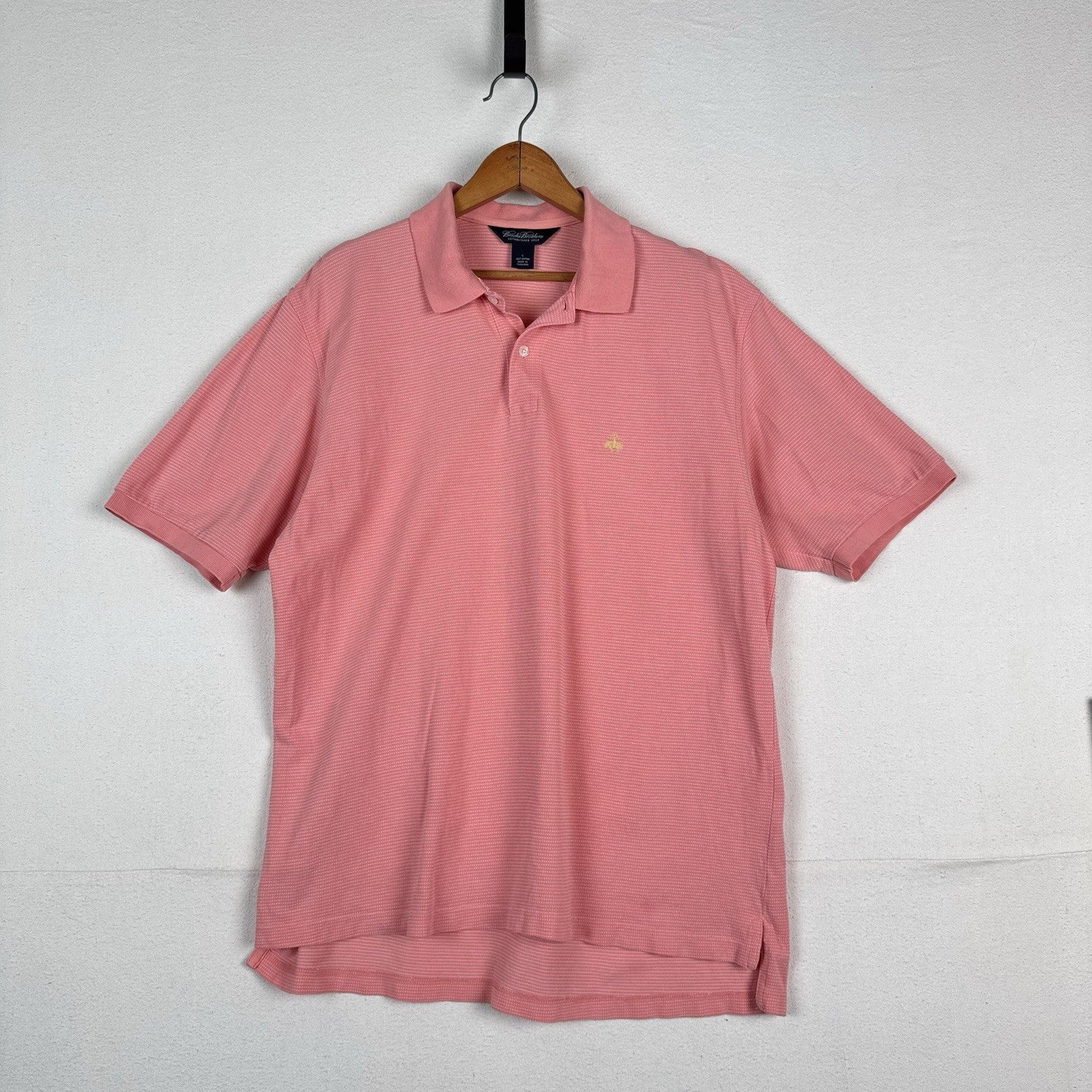 Brooks Brothers Shirt Men’s Large Pink Polo Short Sleeve Dotted Striped Cotton