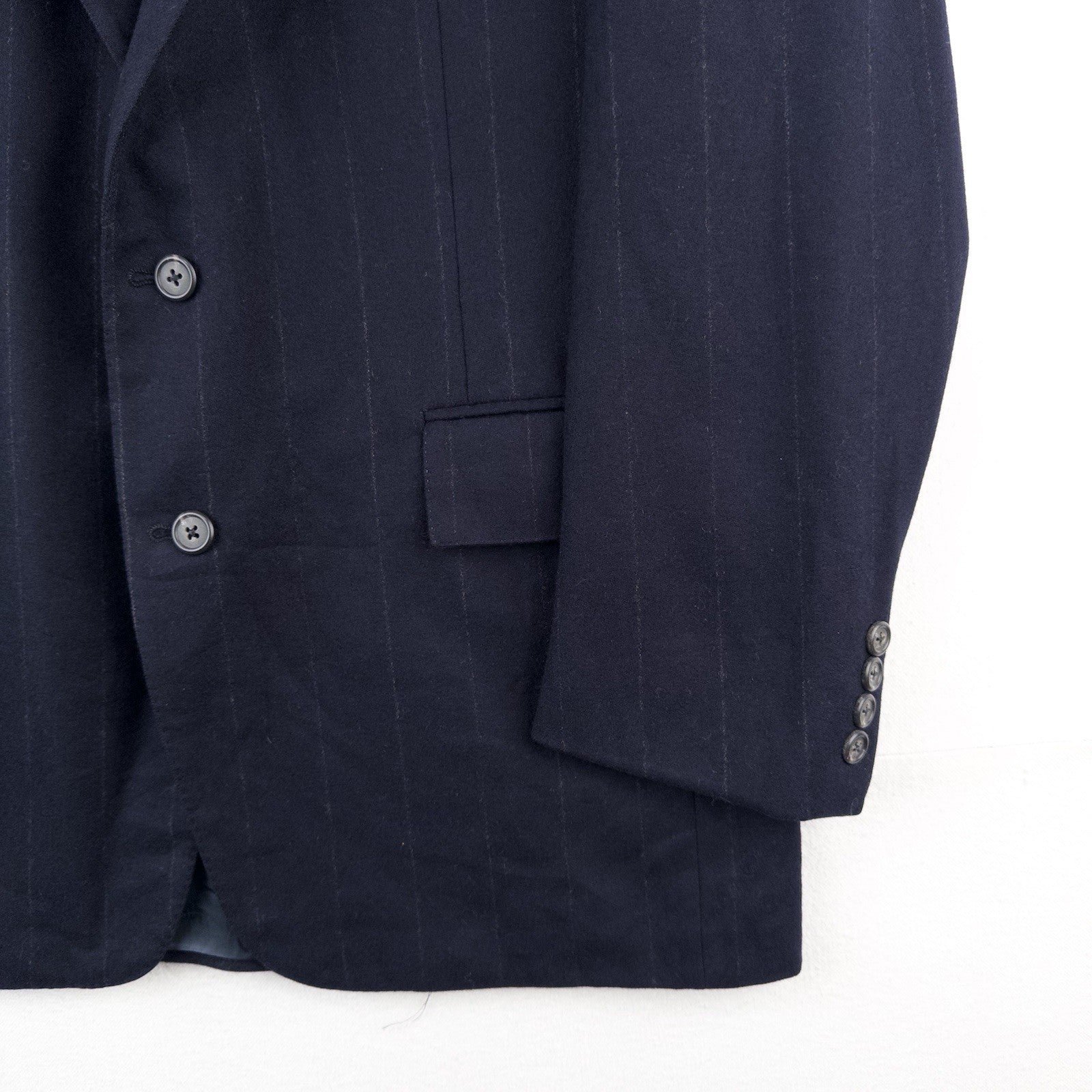 80’s Vtg Polo Ralph Lauren Dark Blue Navy Pinstripe Flannel Blazer Jacket 40 USA