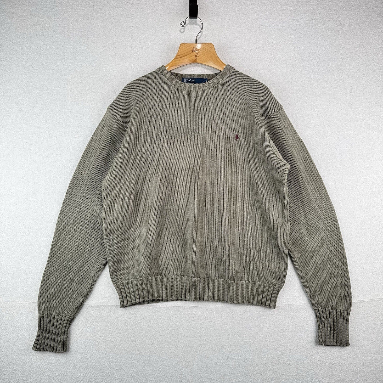 90s Vintage Polo Ralph Lauren Men’s M Olive Marled Knit Sweater 100% Cotton