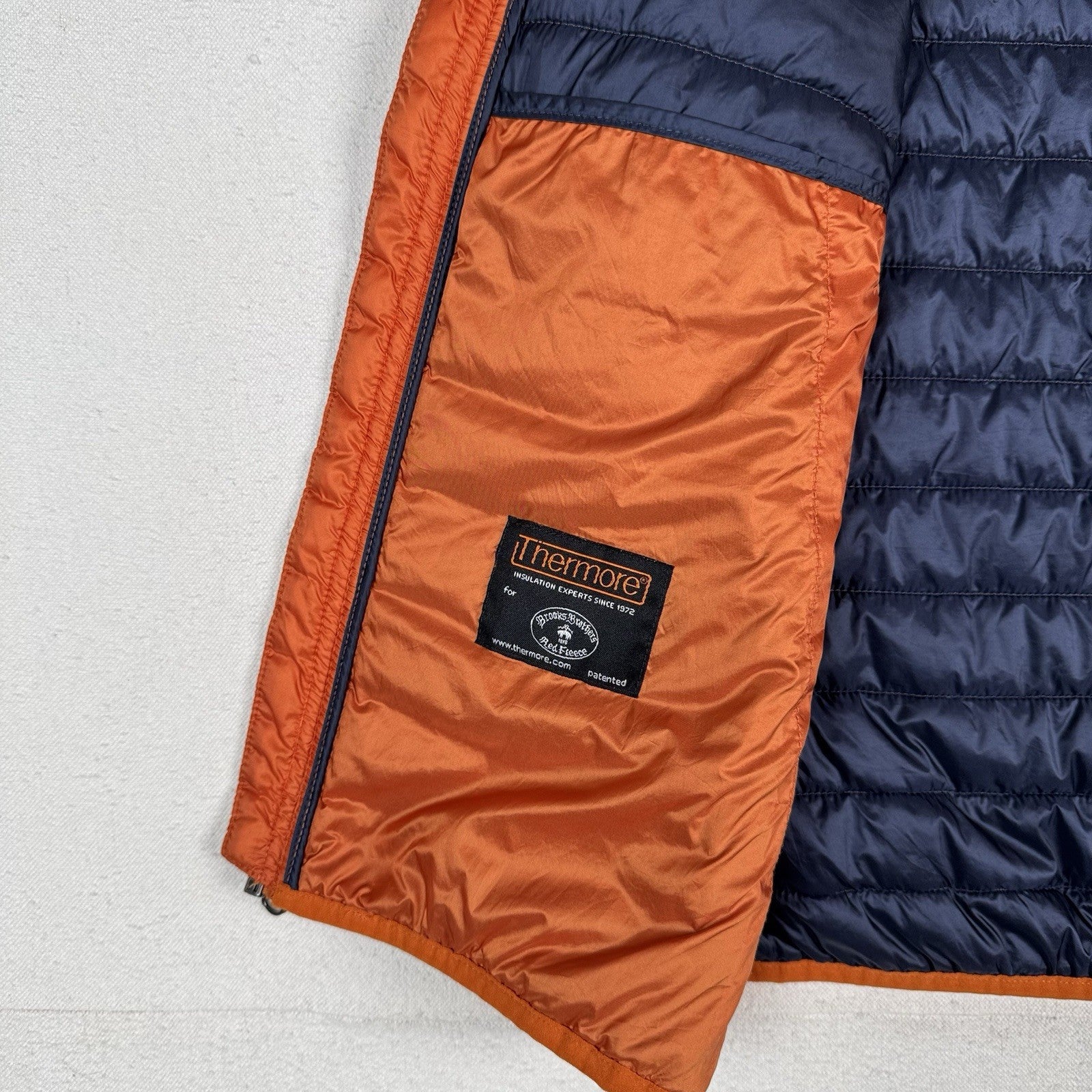 Brooks Brothers Thermore EVOdown Puffer Vest Mens L Orange Lightweight Packable