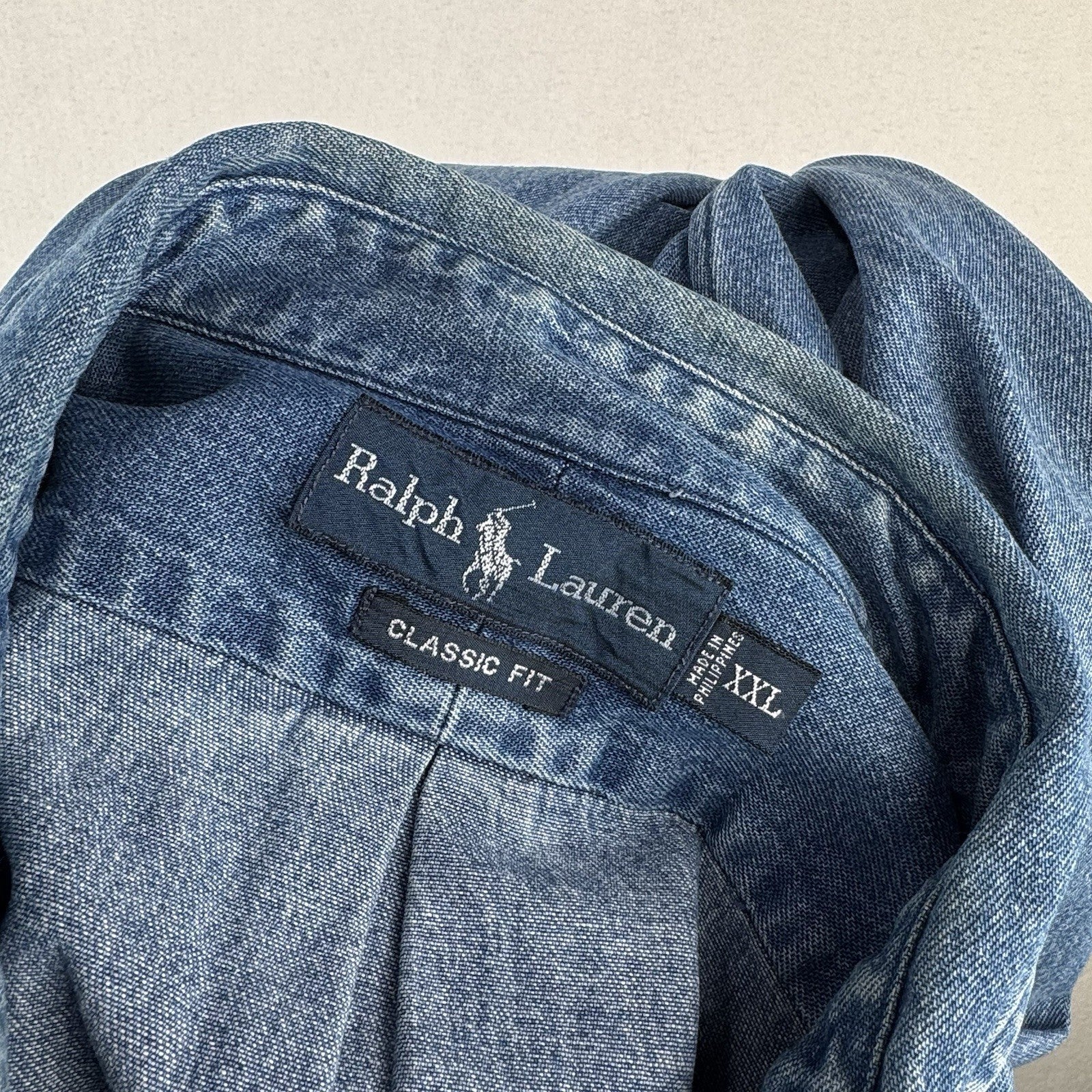 90’sVtg Ralph Lauren Heavy Denim Shirt Men's 2XL Classic Fit Pocket Button Down
