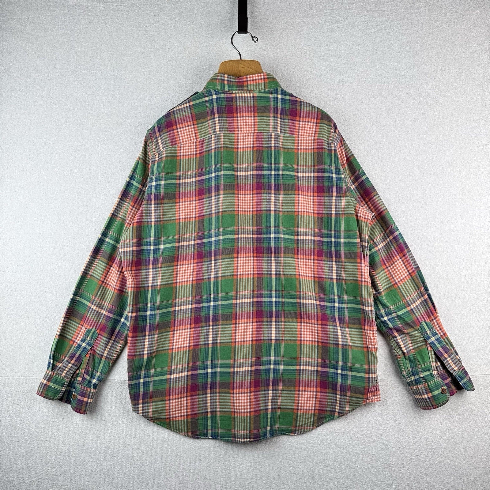 Vintage Polo Ralph Lauren Men’s XL Madras Button Down Shirt Green Orange Safari