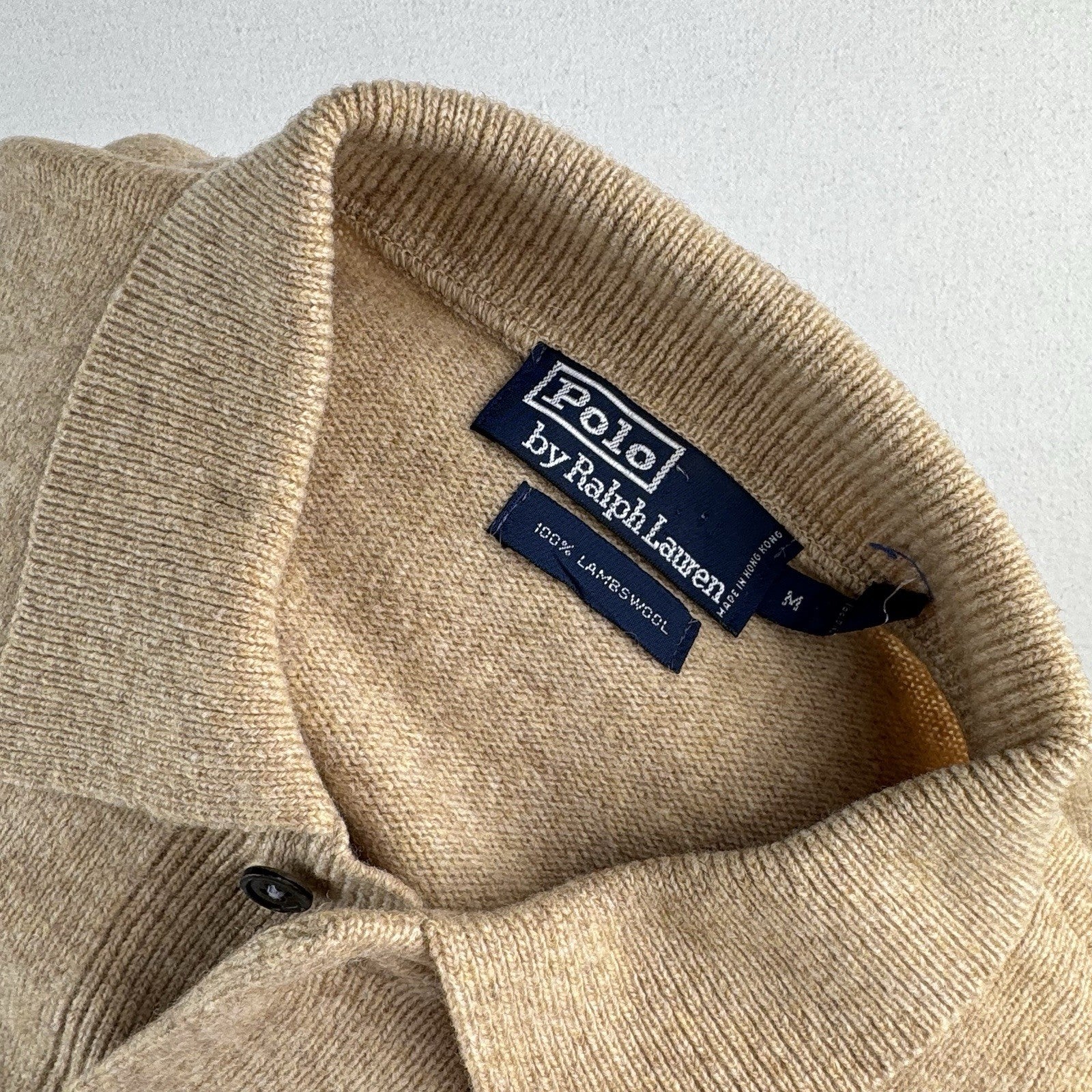 90s Vtg Polo Ralph Lauren Sweater Mens M Camel Tan Lambswool Knit Collared *Read