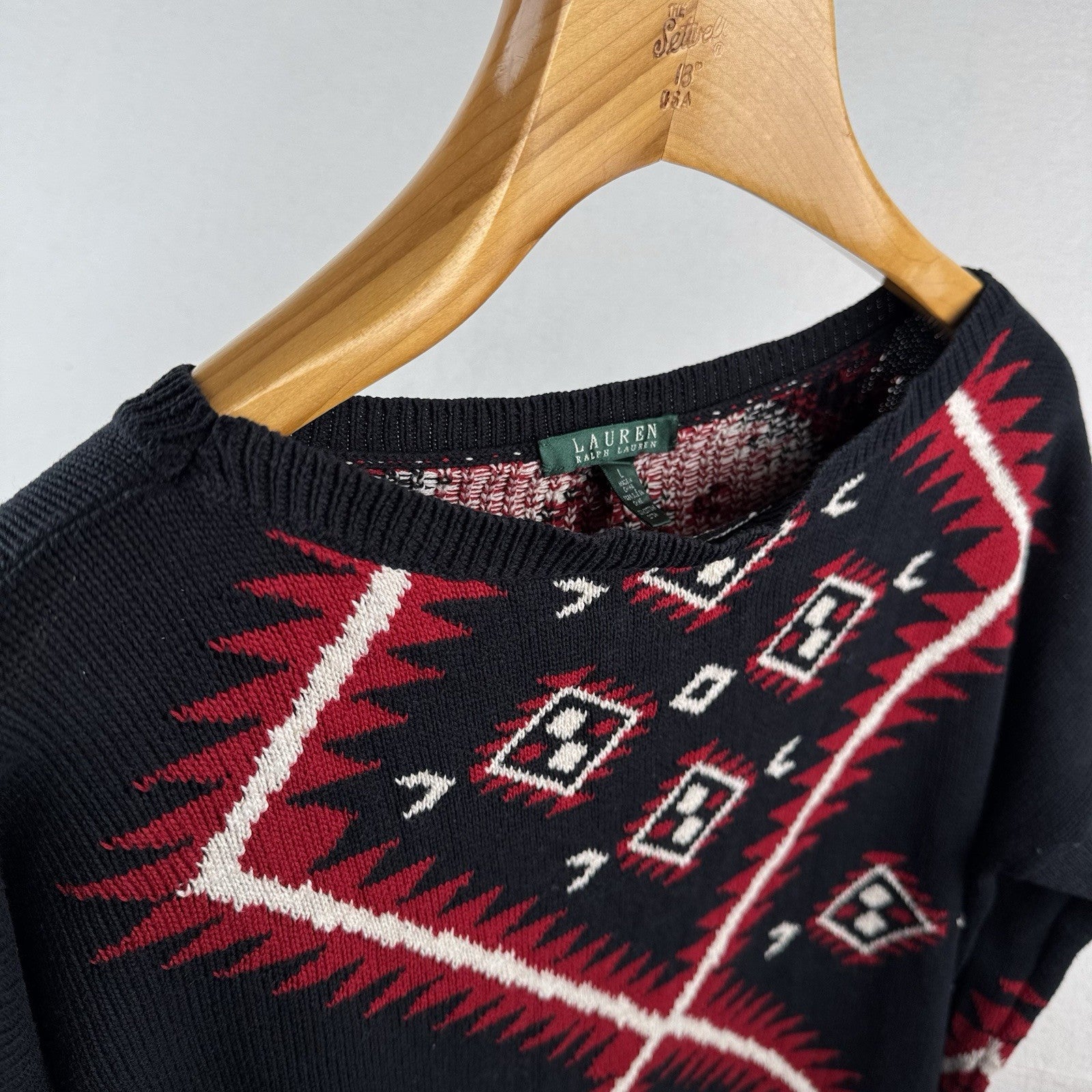 Ralph Lauren Women’s Large Blue Red Southwestern Geometric Tunic Sweater Cotton