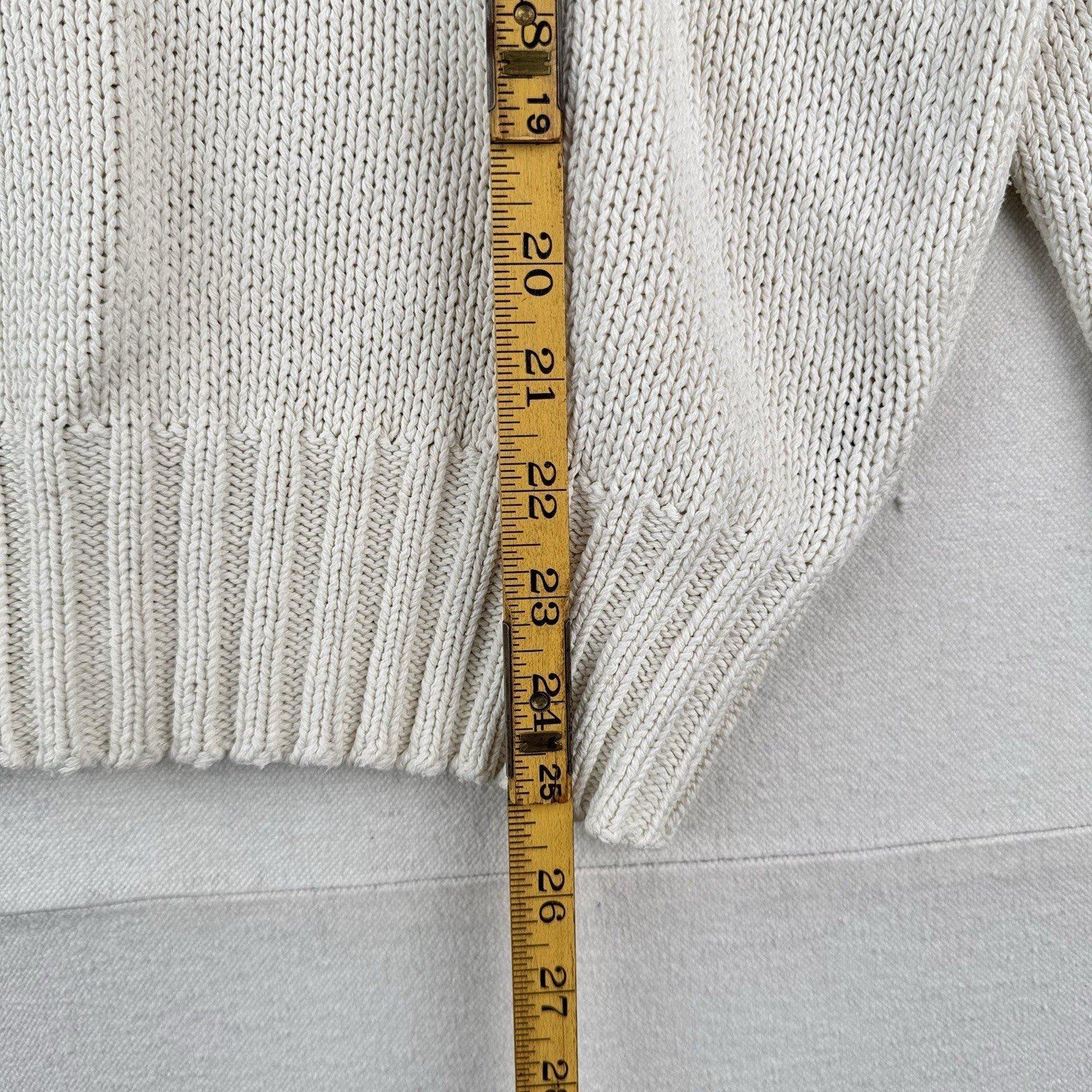 90s Vtg Polo Ralph Lauren Sweater Men's M Cream 100% Cotton V-Neck Navy Pony