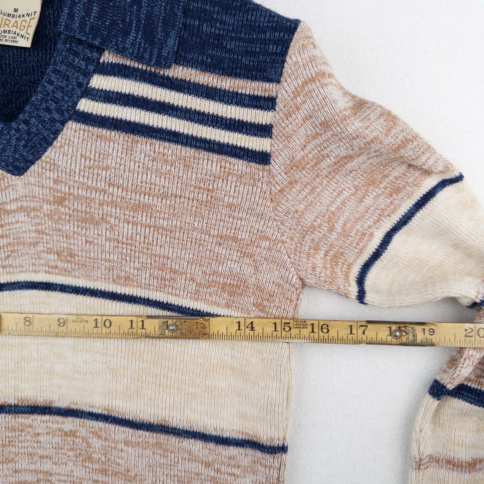 70’s Vtg Columbiaknit Johnny Collar V Neck Sweater Mens Medium Cream Blue Stripe