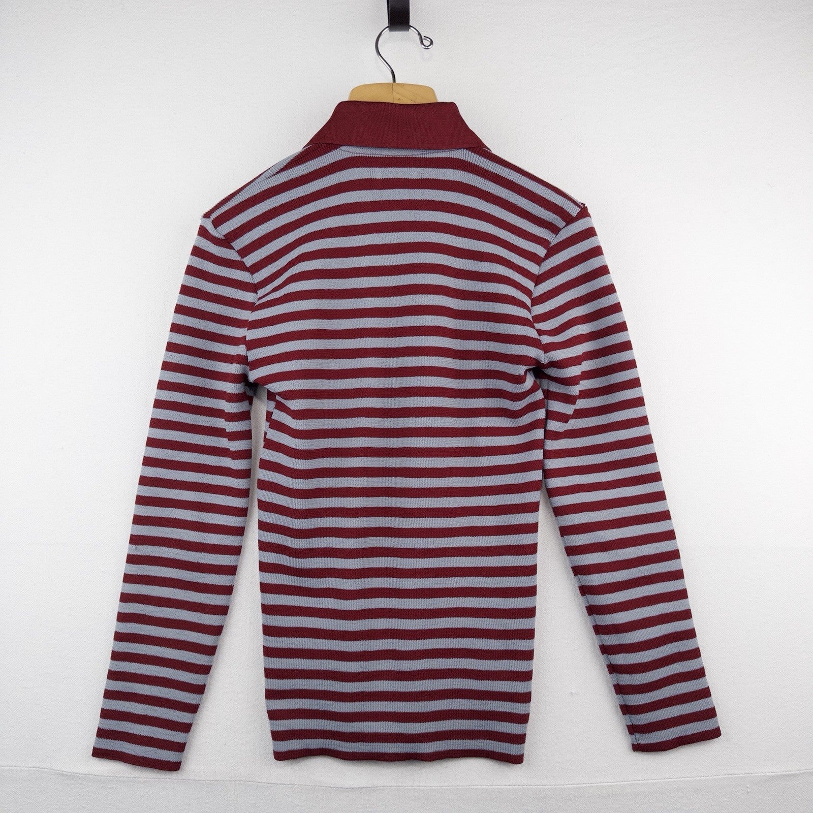 60's Vtg Mac Taggart 3 Button Polo Shirt  Gray Red Stripes Long Sleeve Men’s M