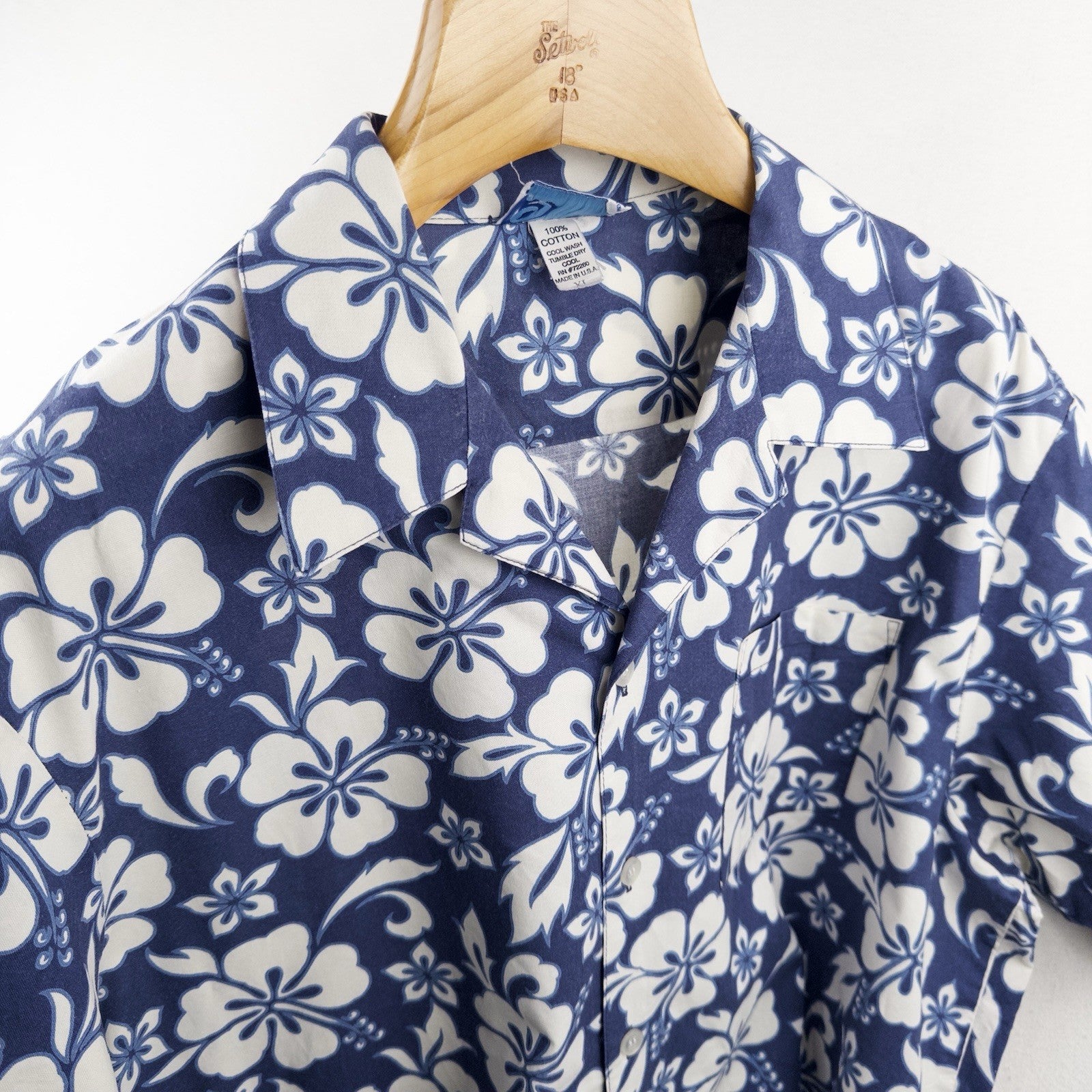 Vtg 9th Wave Blue Floral Hawaiian Shirt Men’s XL Beach Button Up USA