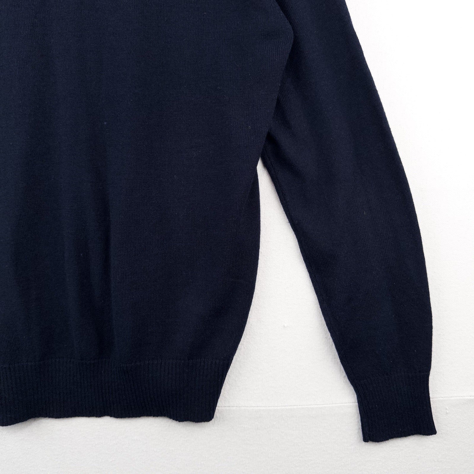 70’s Vtg Long Sleeve Knit Polo Sweater Ribbed Johnny Collar Navy Blue Men’s L