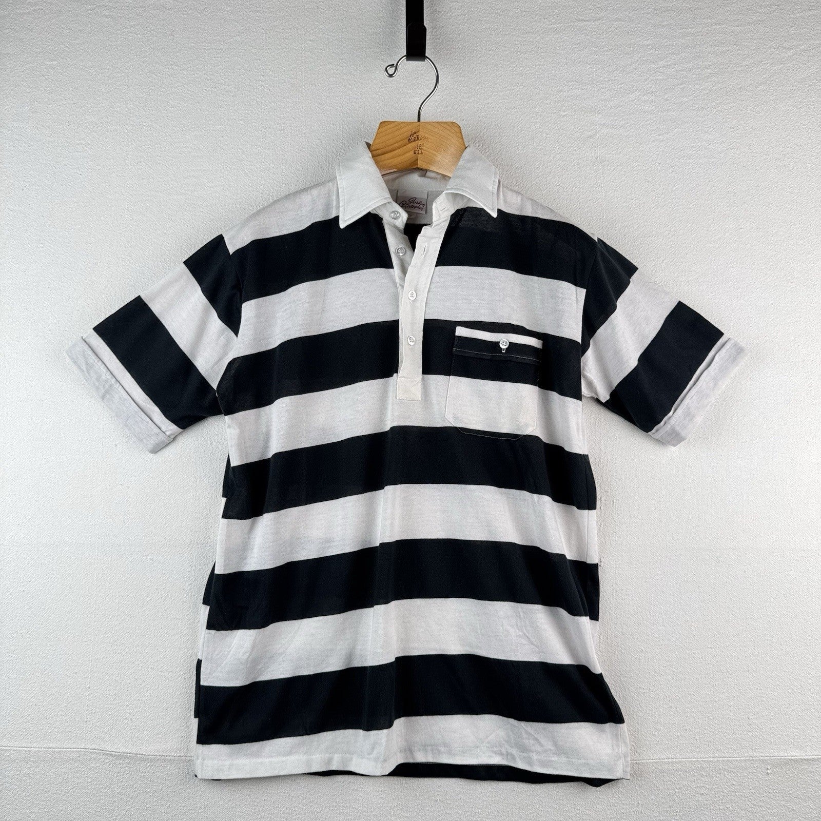 Vtg Jordan Christopher Thin Polo Shirt Men's Medium Stripe Pocket Short Sleeve