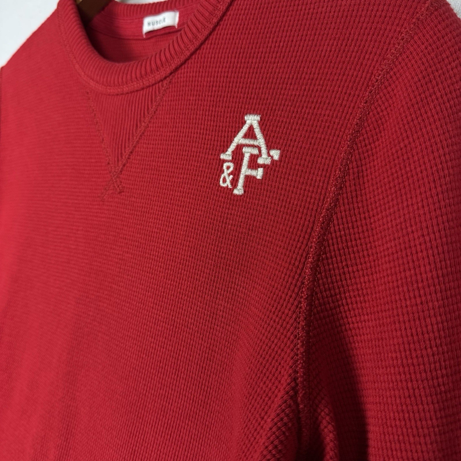 Abercrombie & Fitch Muscle Fit Thermal Waffle Long Sleeve Red Mens S A&F Sweater