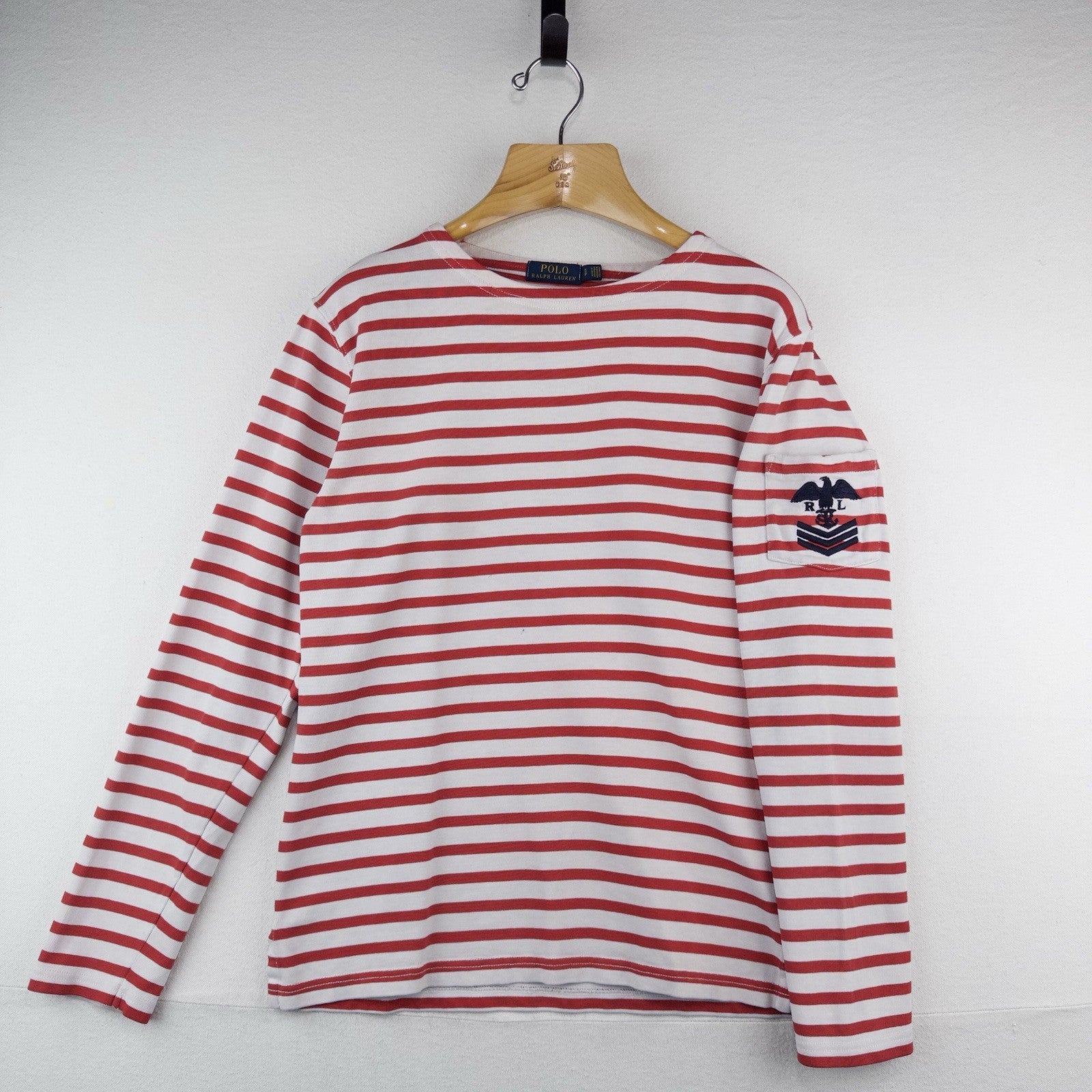 Polo Ralph Lauren Women’s S Breton Stripe Shirt Red White Boat Neck Nautical