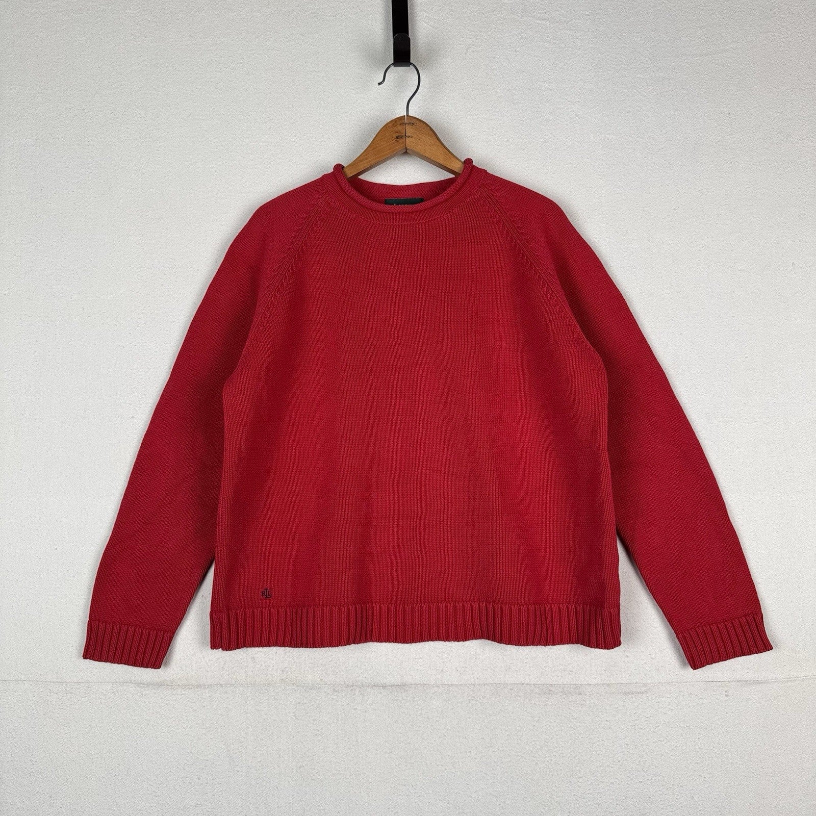 Lauren Ralph Lauren Women’s Red Roll Neck Sweater Cotton Knit Raglan Large
