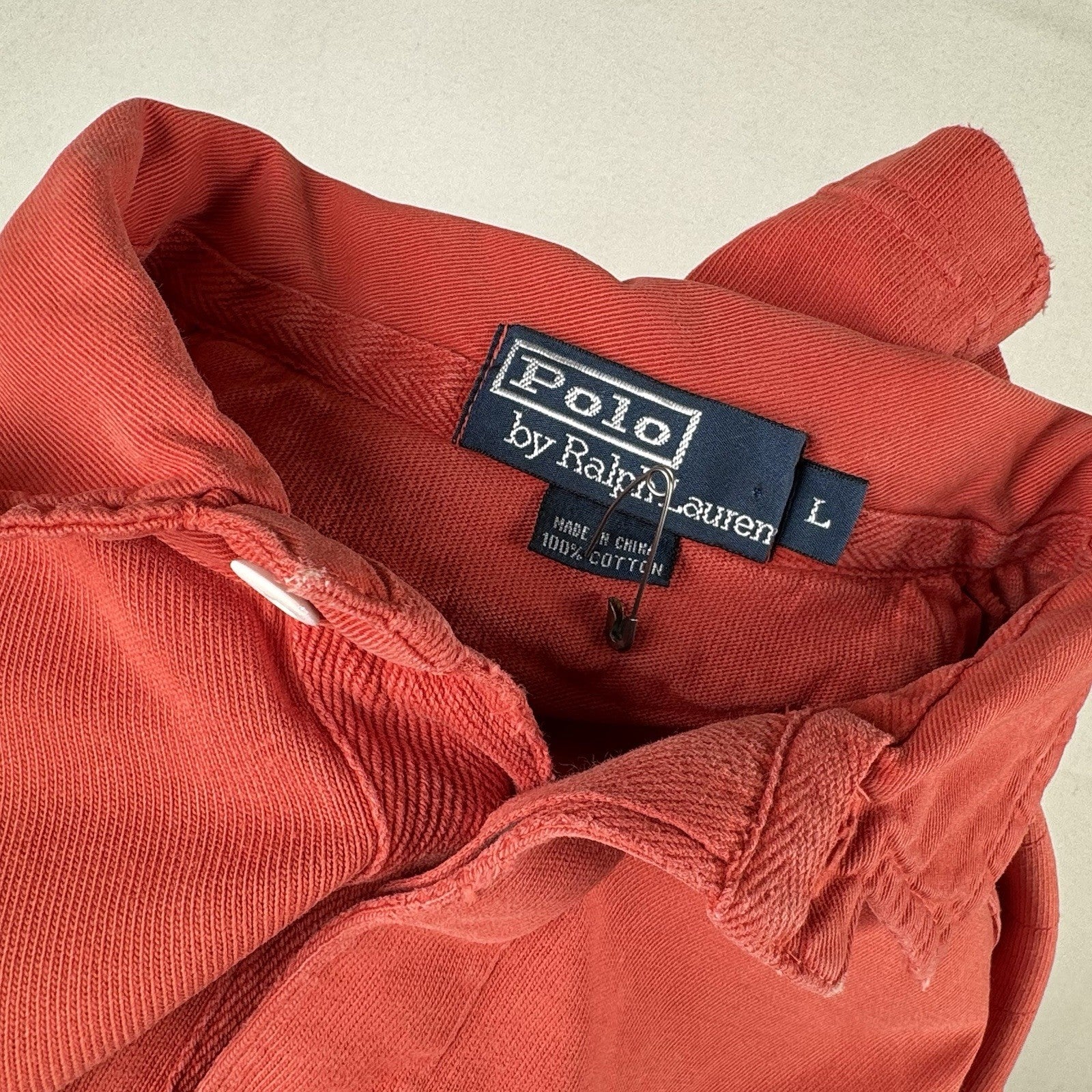 90’s Vtg Polo Ralph Lauren Rugby Shirt Mens L Orange Quilted Elbows *Distressed