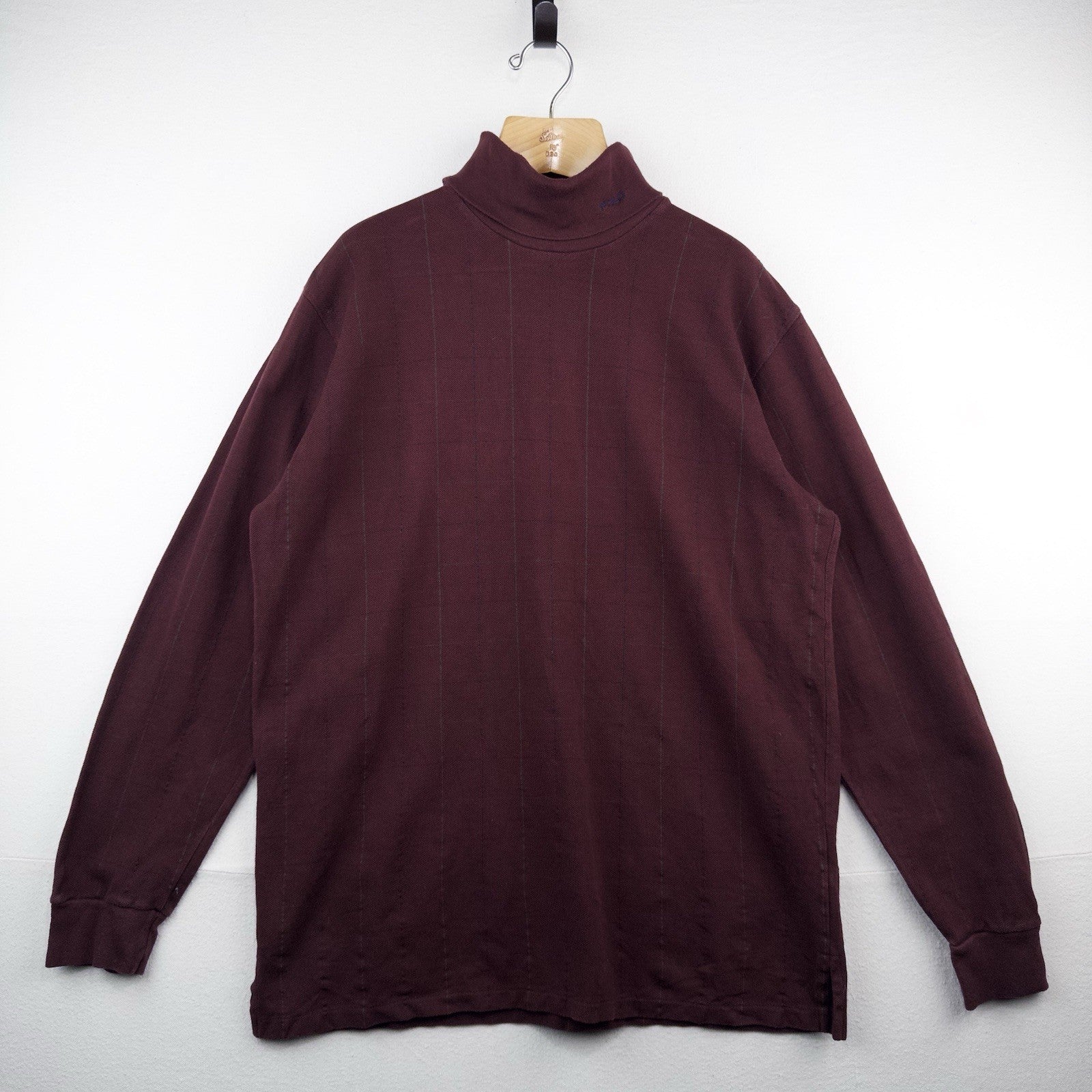 90’s Vtg Polo Ralph Lauren Turtleneck Men’s XL Maroon Windowpane Check USA