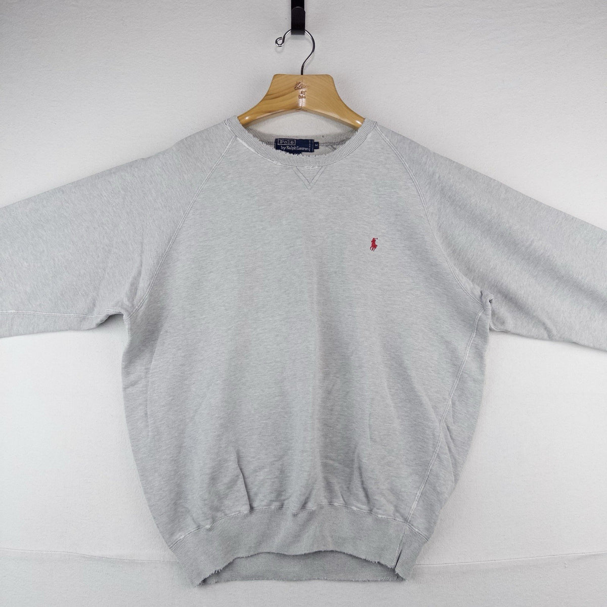 90’s Vtg Polo Ralph Lauren Sweatshirt Men’s M Gray 100% Cotton *Distressed