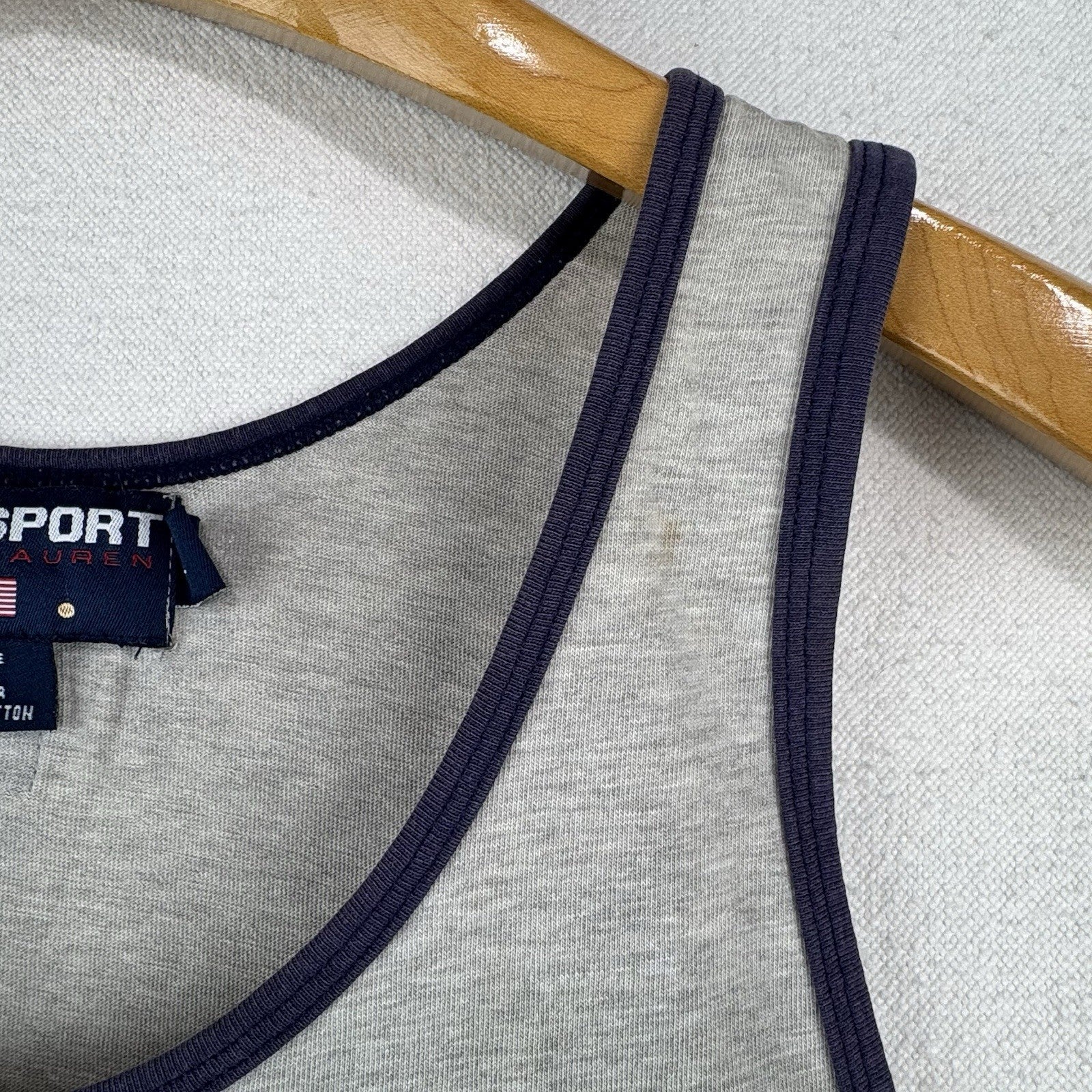 90’s Vtg Polo Sport Ralph Lauren P Stripe Ringer Tank Top Shirt Men’s Large Gray