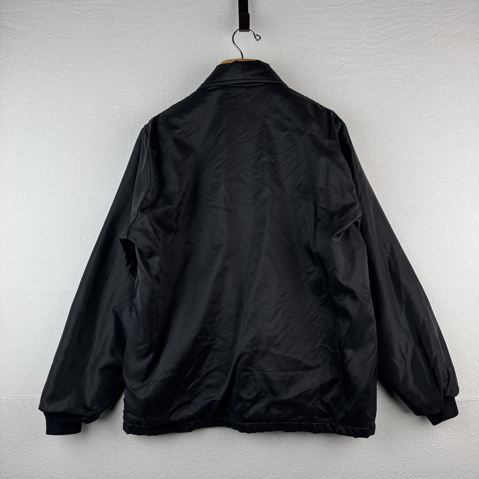 70's Vtg Parker Hannifin Fleece Lined Coach Jacket Chain Stitched "Carl" Black L