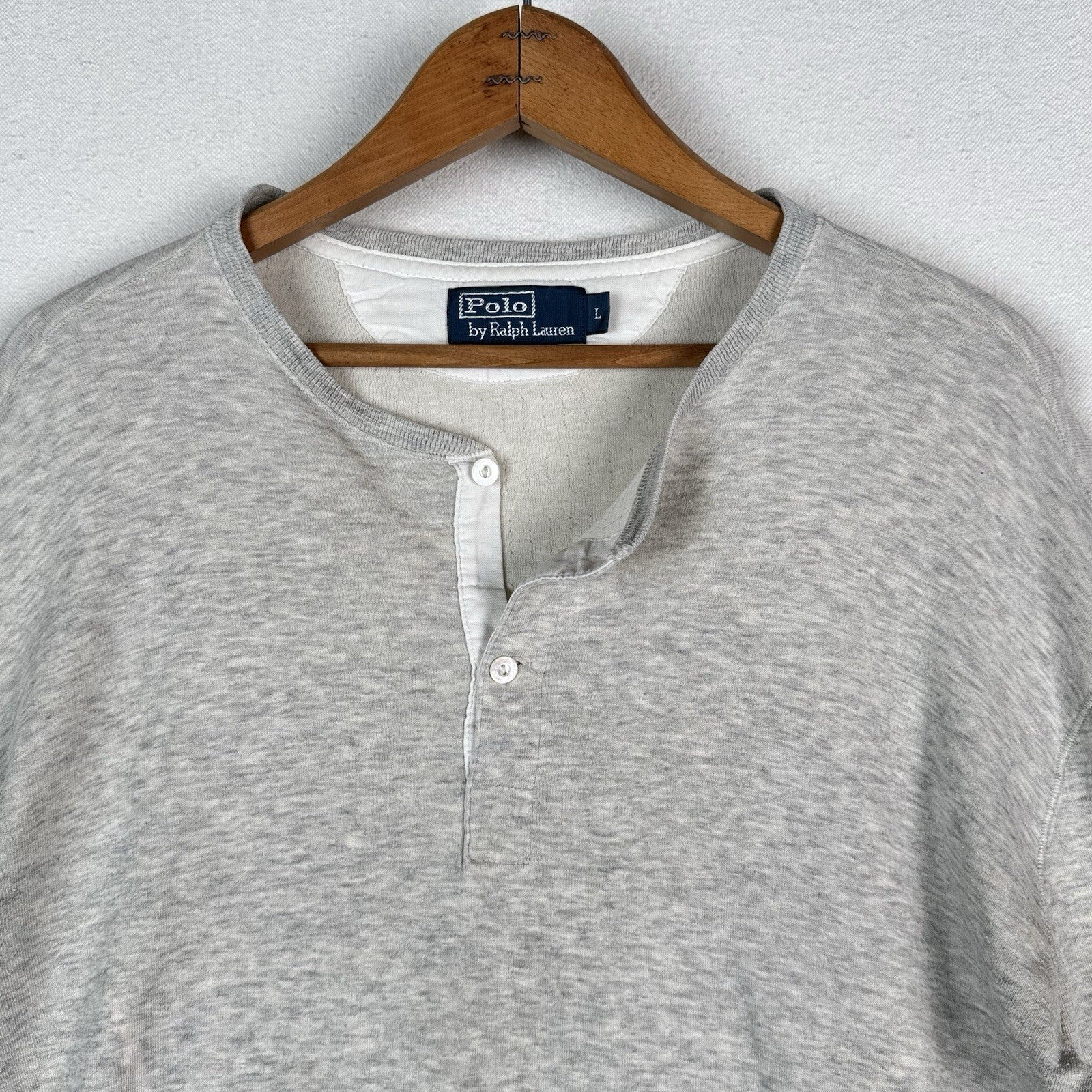 Vintage Polo Ralph Lauren Shirt Mens L Heather Gray Henley Long Sleeve Thermal